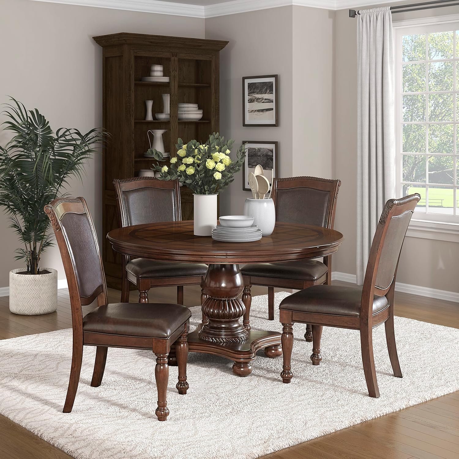 Lordsburg Dining Room Chairs Set of 2, Classic Traditional Dining Chairs For Kitchen, Solid Wood Frame, Solid Back, Armless Side, Cherry Finish