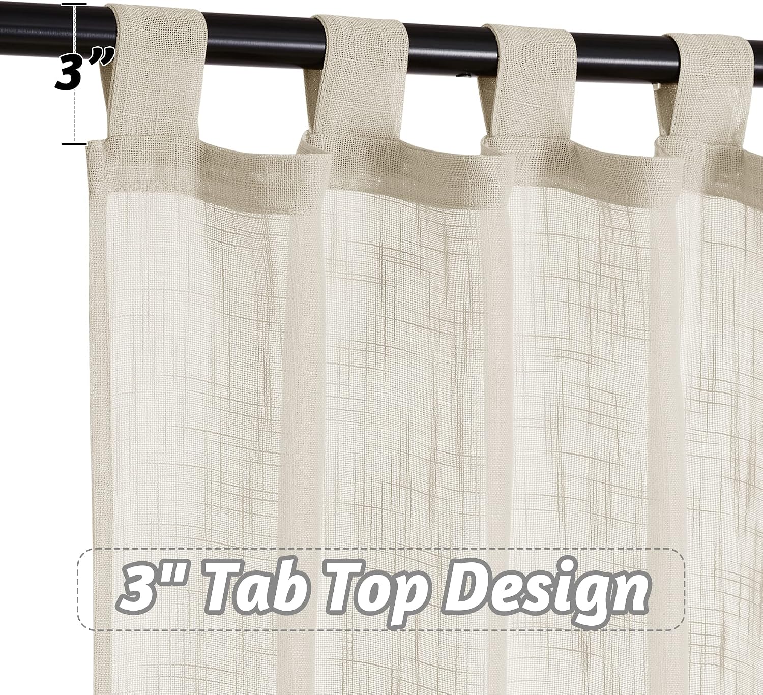 RYB HOME Linen Sheer Curtains - Linen Textured Semi Sheer Curtains for Kids Nursery Bedroom Living Room Window