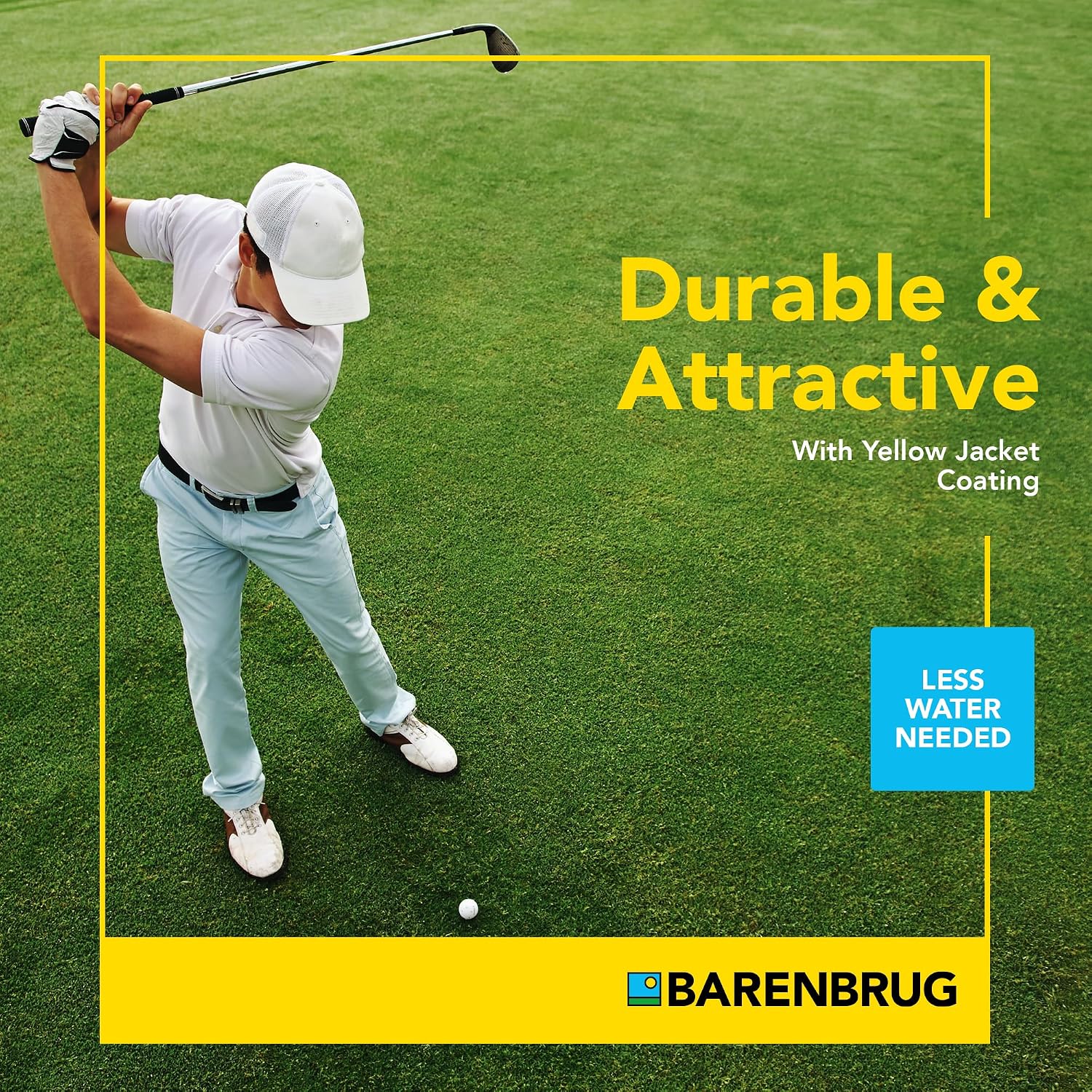 Barenbrug Turf Saver RTF Grass Seed with Yellow Jacket Seed Coating - Less Water Self-Repairing Tall Fescue Turf for Use on Sports Field, Golf Courses