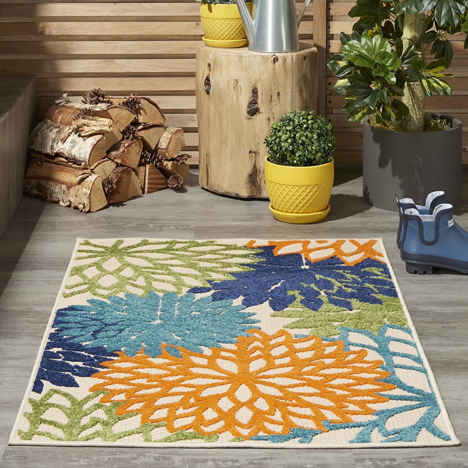 Nourison Home Aloha Indoor/Outdoor Black White 2'8" x 4' Area Rug, Tropical, Botanical, Easy Cleaning, Non Shedding, Bed Room, Living Room