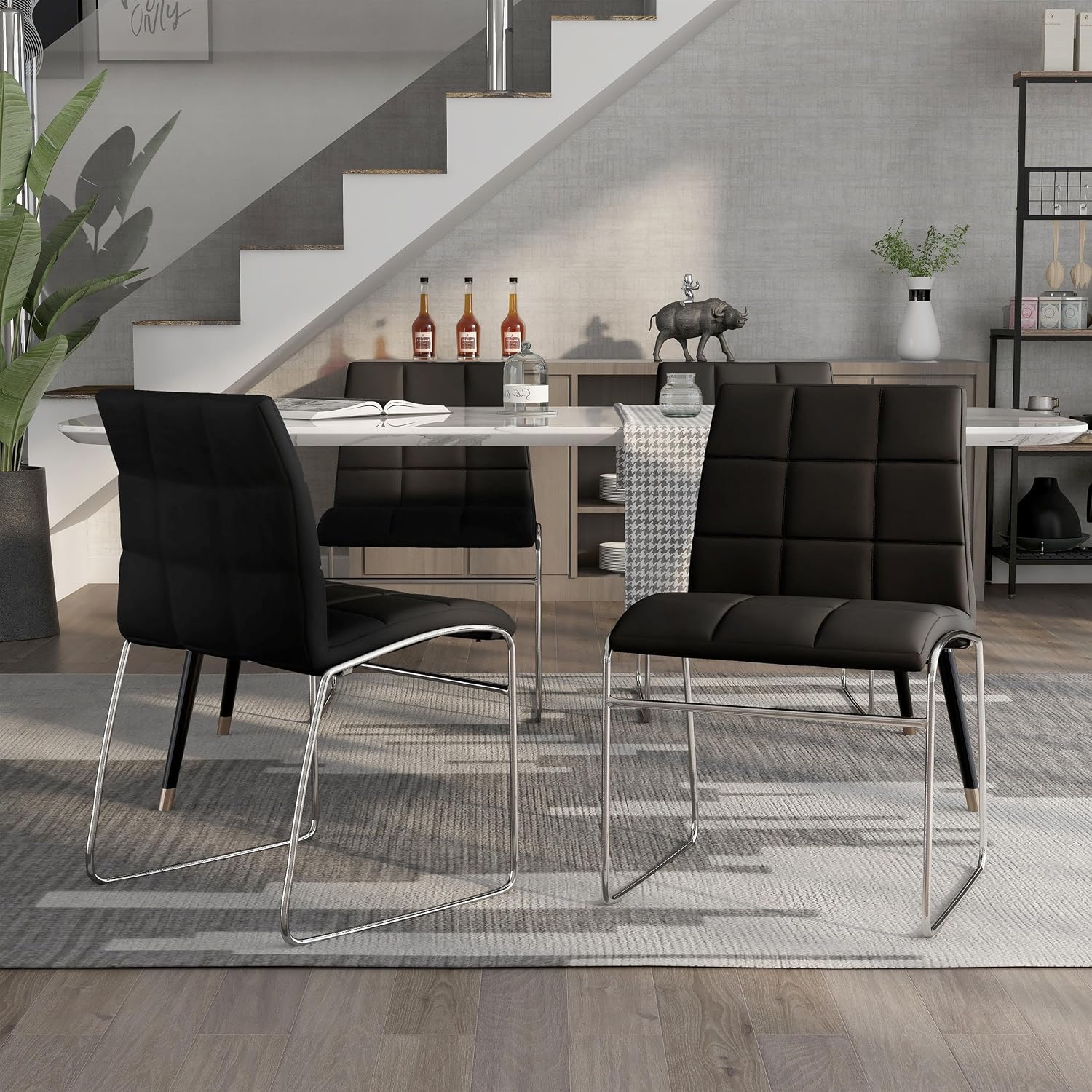 Furniture of America Poipen Faux Leather Dining Chairs in Black (Set of 2)