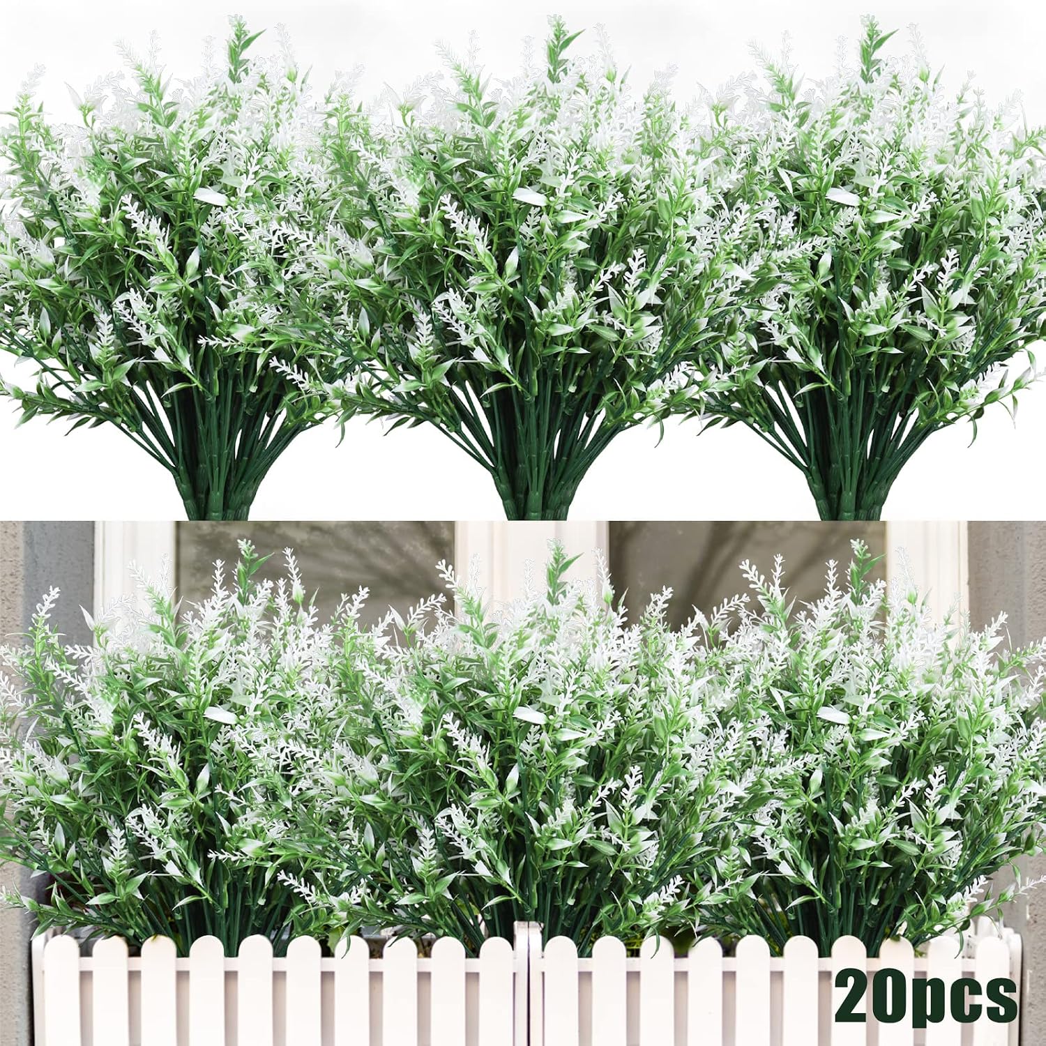 RECUTMS Artificial Greenery Lavender Fake Shrubs Flowers 8 Pcs UV Resistant