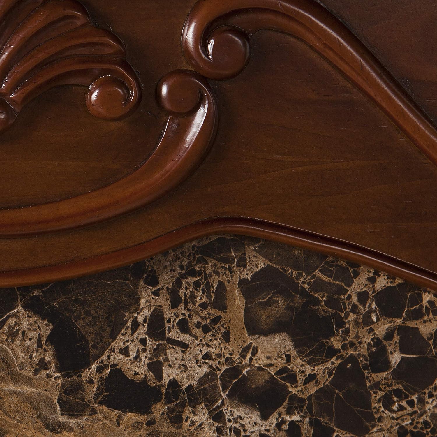 SEI Furniture Cardona Carved Wood & Faux Marble Electric Fireplace, New Walnut