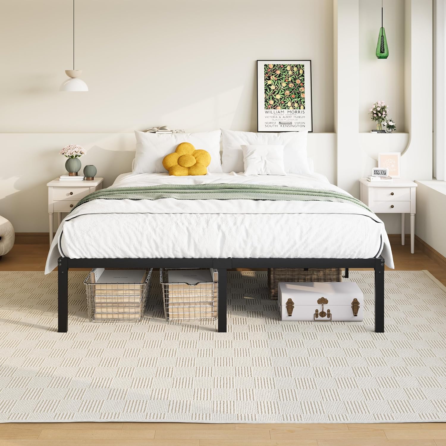 Allewie Full Size Bed Frame, 14 inch Metal Platform Beds with Storage Space, No Box Spring Needed and Easy Assembly, White