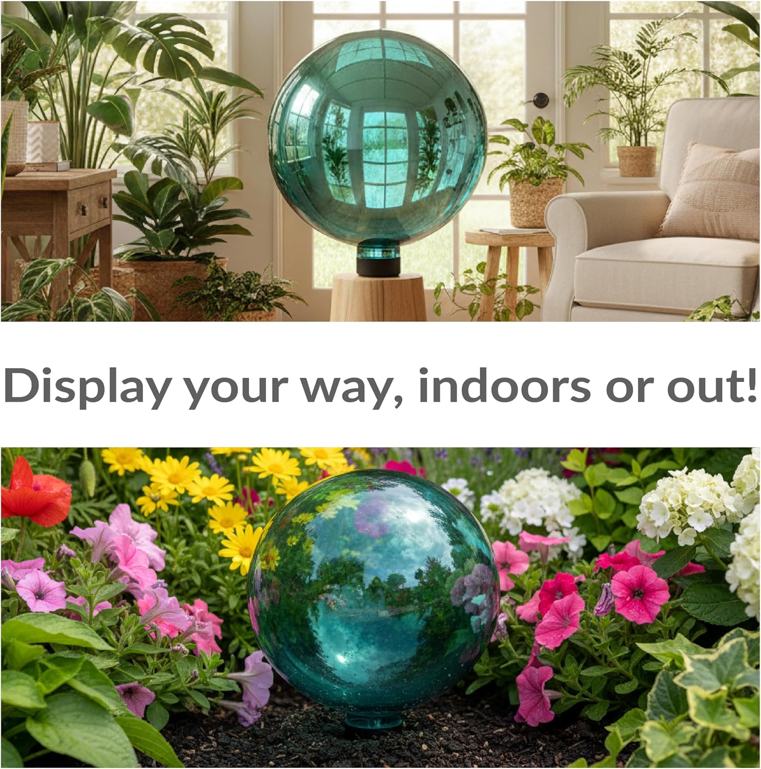 Sunnydaze 10-Inch Handblown Mirrored Glass Gazing Ball, Red | Reflective Outdoor Garden Globe Sphere, for Yard, Patio, Flower Bed, Walkway, and Landscape Decor, Stainless Steel Finish