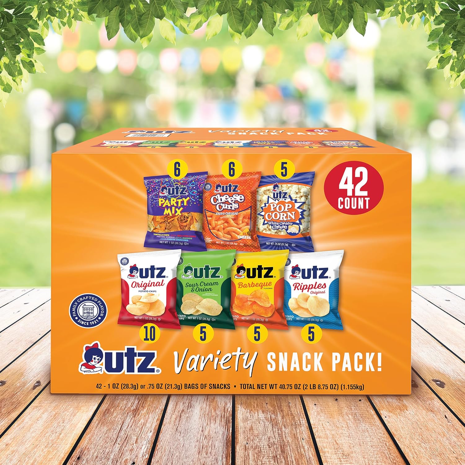 Utz Snack Variety Pack Individual Snacks, Includes Potato Chips, Cheese Curls, Popcorn, and Party Mix, Crunchy Travel Snacks for Lunches