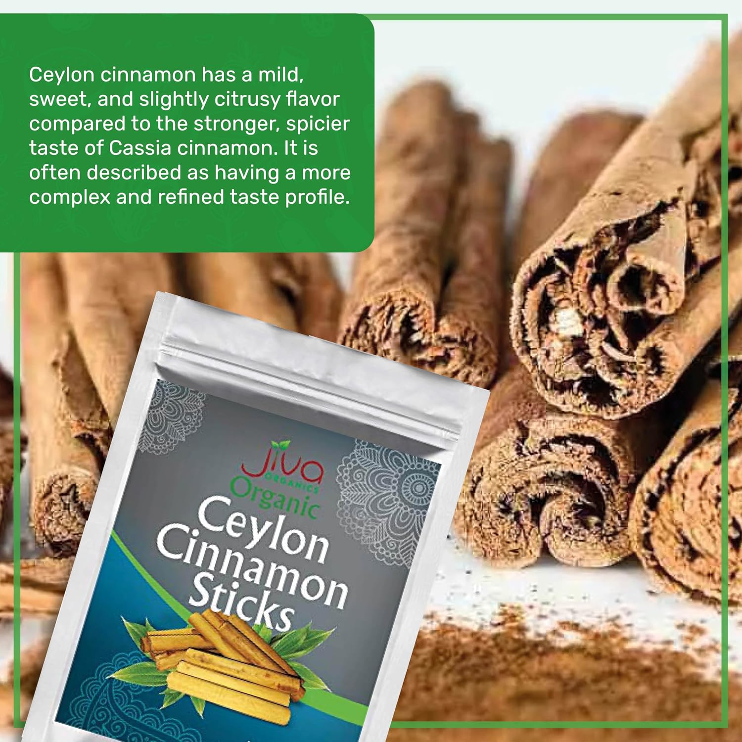 Organic Ceylon Cinnamon Sticks 7 Ounce Bag from Sri Lanka | Raw, Vegan, Non-GMO | ~45 sticks, 3 inch, Fair Trade, Gluten Free by Jiva Organics