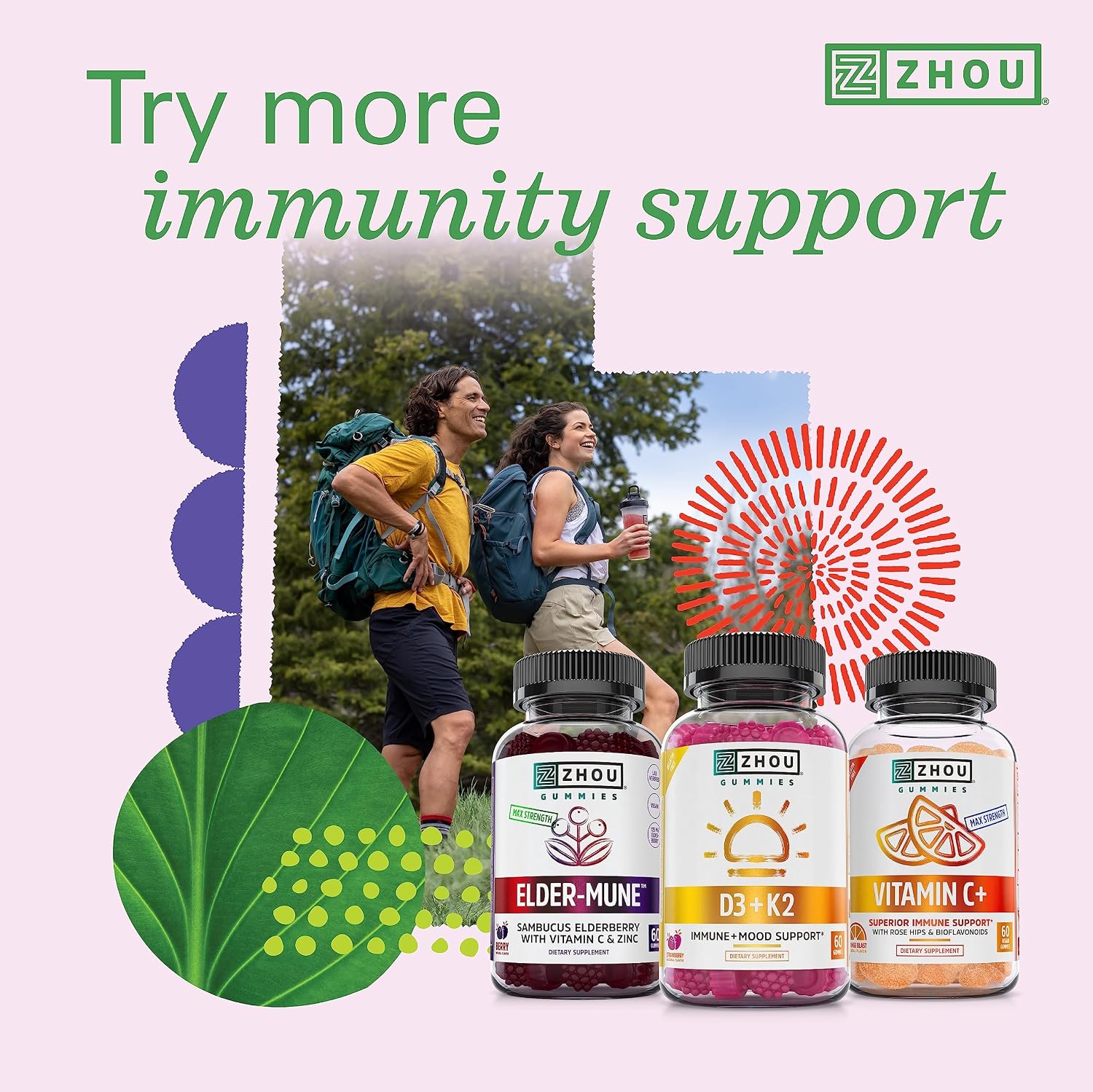 Zhou D3+K2 Supplement - 60 Veggie Gummies (Pack of 1)
