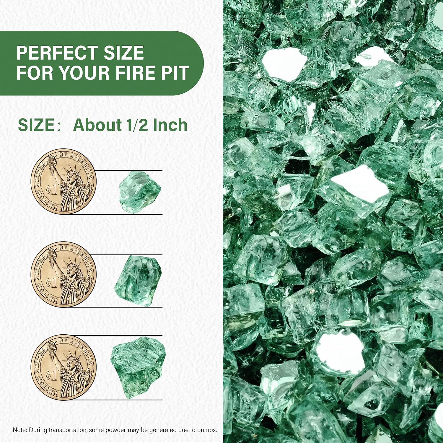 NUPICK 20 Pound Fire Glass, 1/2 Inch Reflective Fire Pit Glass