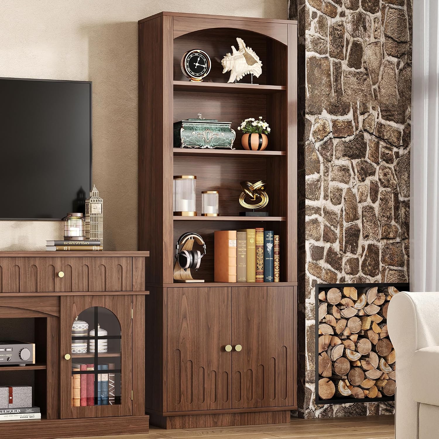 IRONCK Book Shelf and Bookcases with Doors Floor Standing 6 Shelf Display Storage Shelves, 70.8" Tall Bookcase for Home Office, Living Room