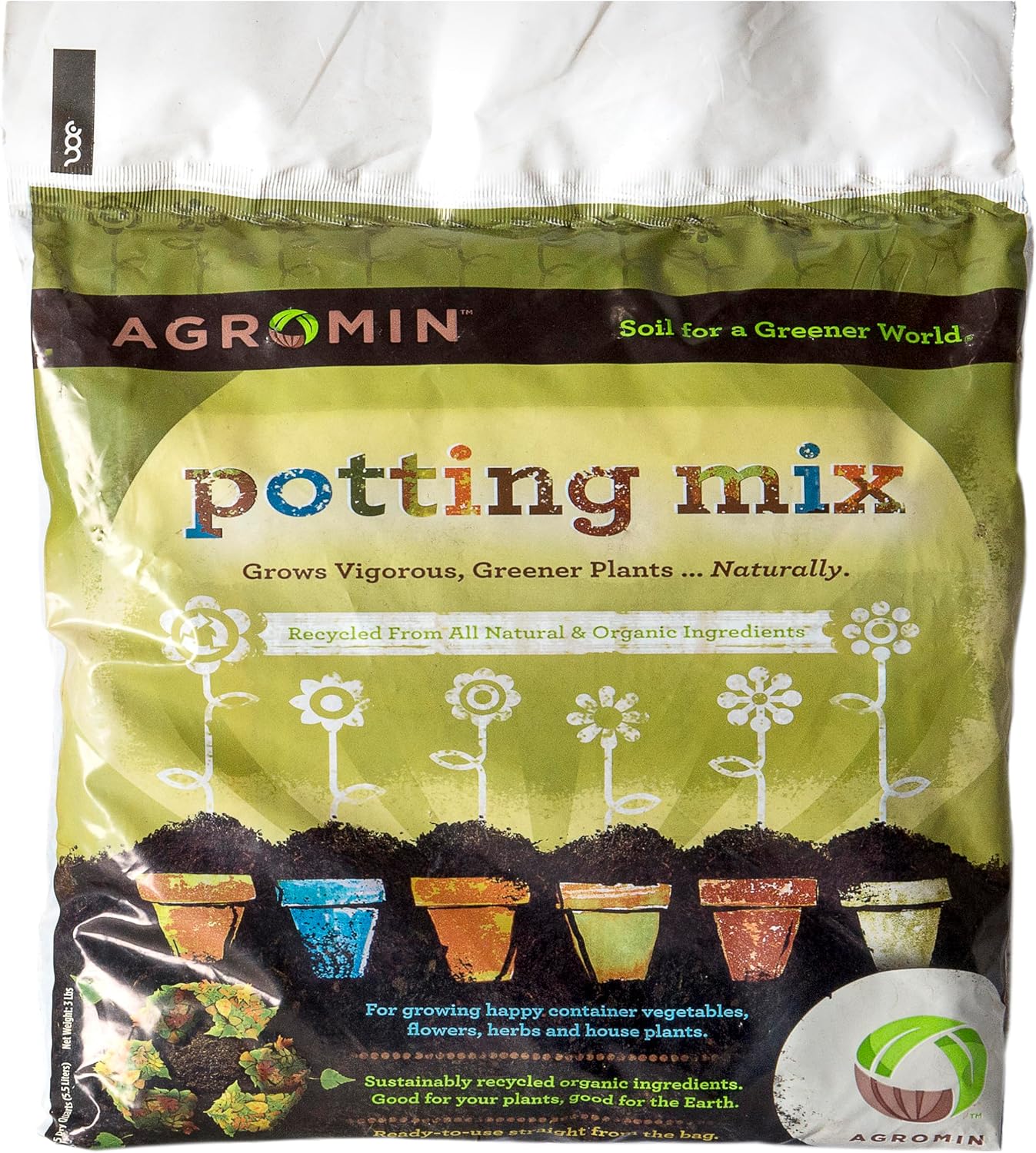 SuperMoss 01999 Agromin Organic Recycled Green Material Potting Mix, 4 Quart, Natural
