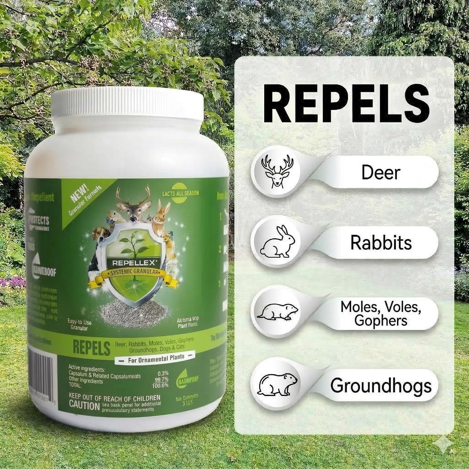 Repels All Animal Repellent Outdoor 3 lbs – Ready-to-Use Granular Formula – Deer & Rabbit Repellent for Lawn