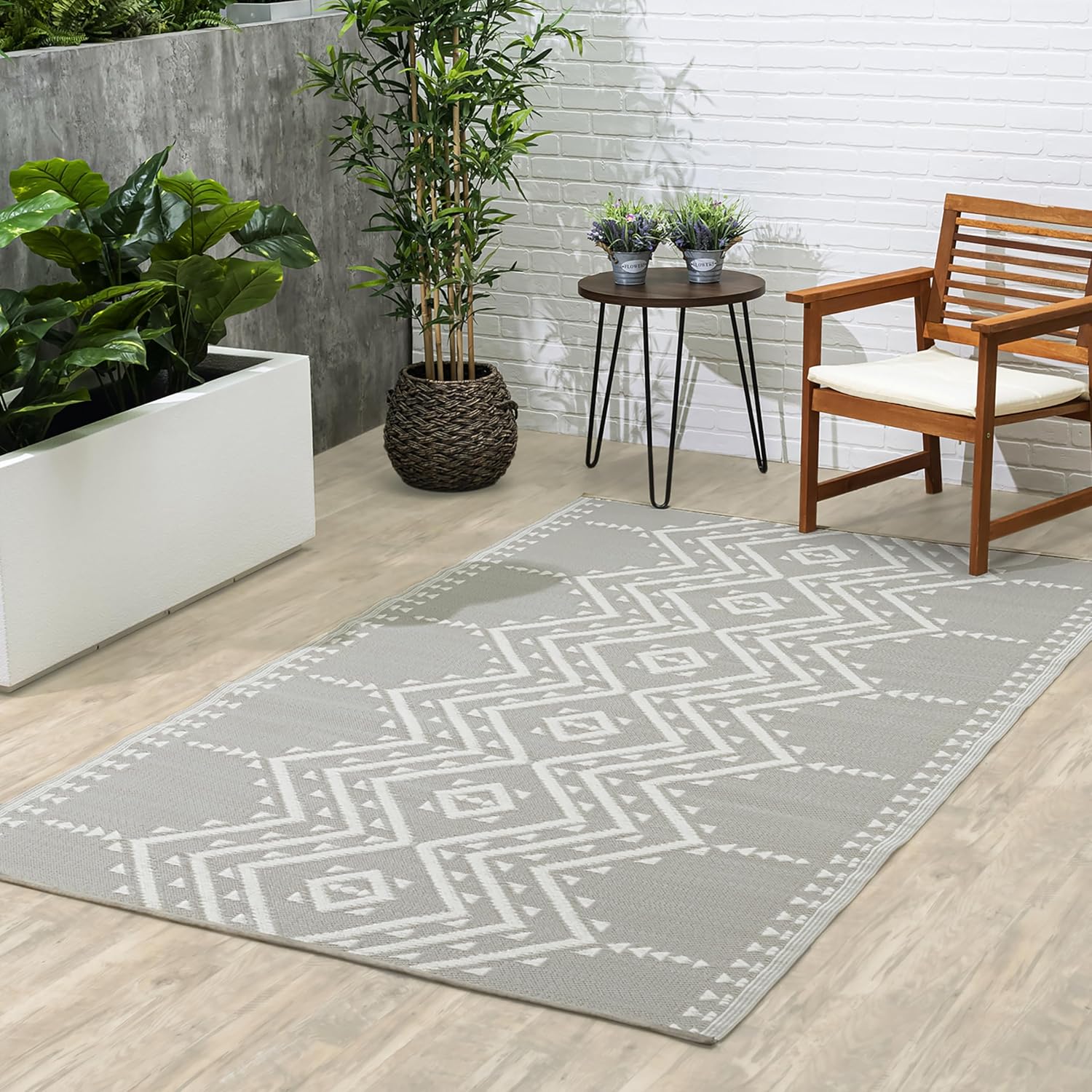 Fab Habitat Outdoor Rug - Waterproof, Fade Resistant, Crease-Free - Premium Recycled Plastic - Geo Tribal - Porch, Deck, Balcony, Mudroom