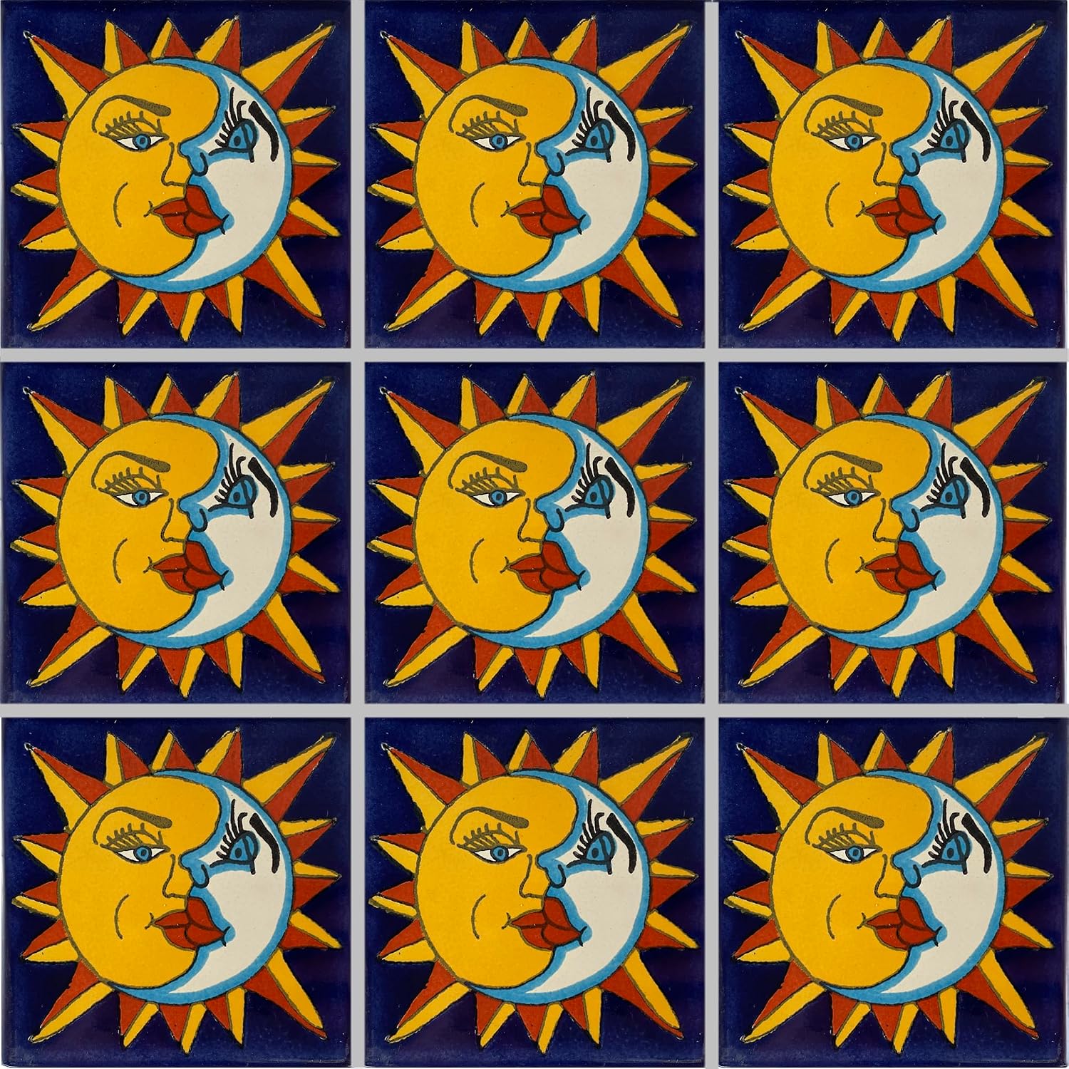 4.2x4.2 9 pcs Sun and Moon Talavera Mexican Tile