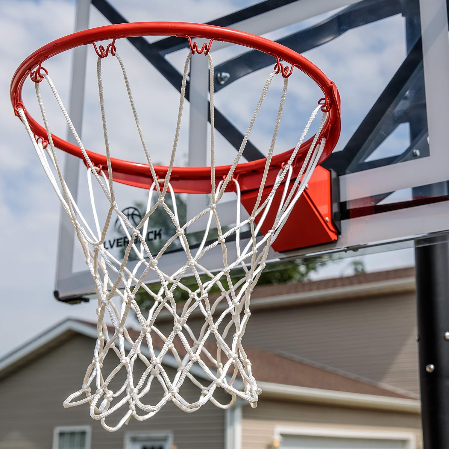 Silverback Height Adjustable In-Ground Basketball Hoop with Tempered Glass Backboard, Pro-Style Breakaway Rim, Pole and Backboard Pad