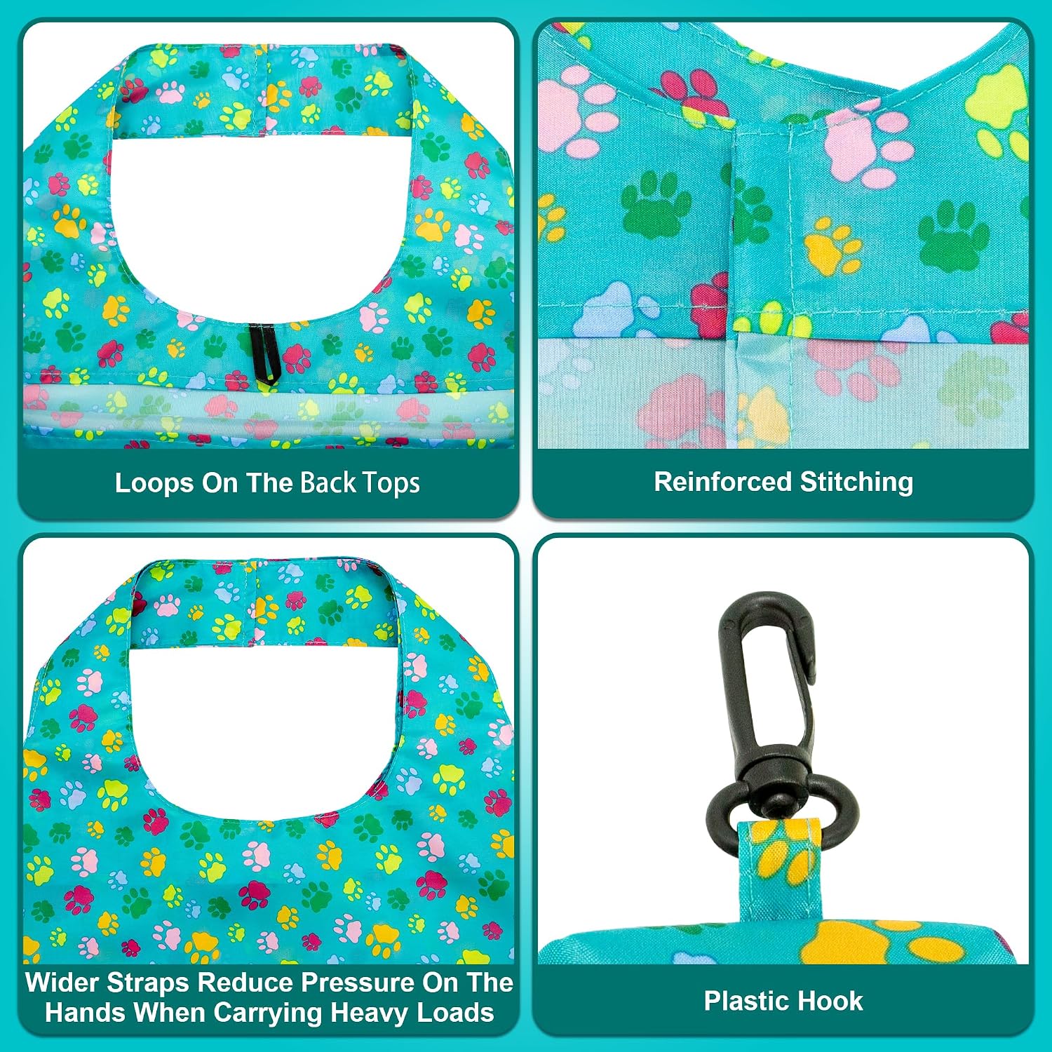HOLYLUCK Reusable Grocery Bags,Heavy Duty Foldable Shopping Tote Bag (Standard, 3 Blue Geometric Flowers)