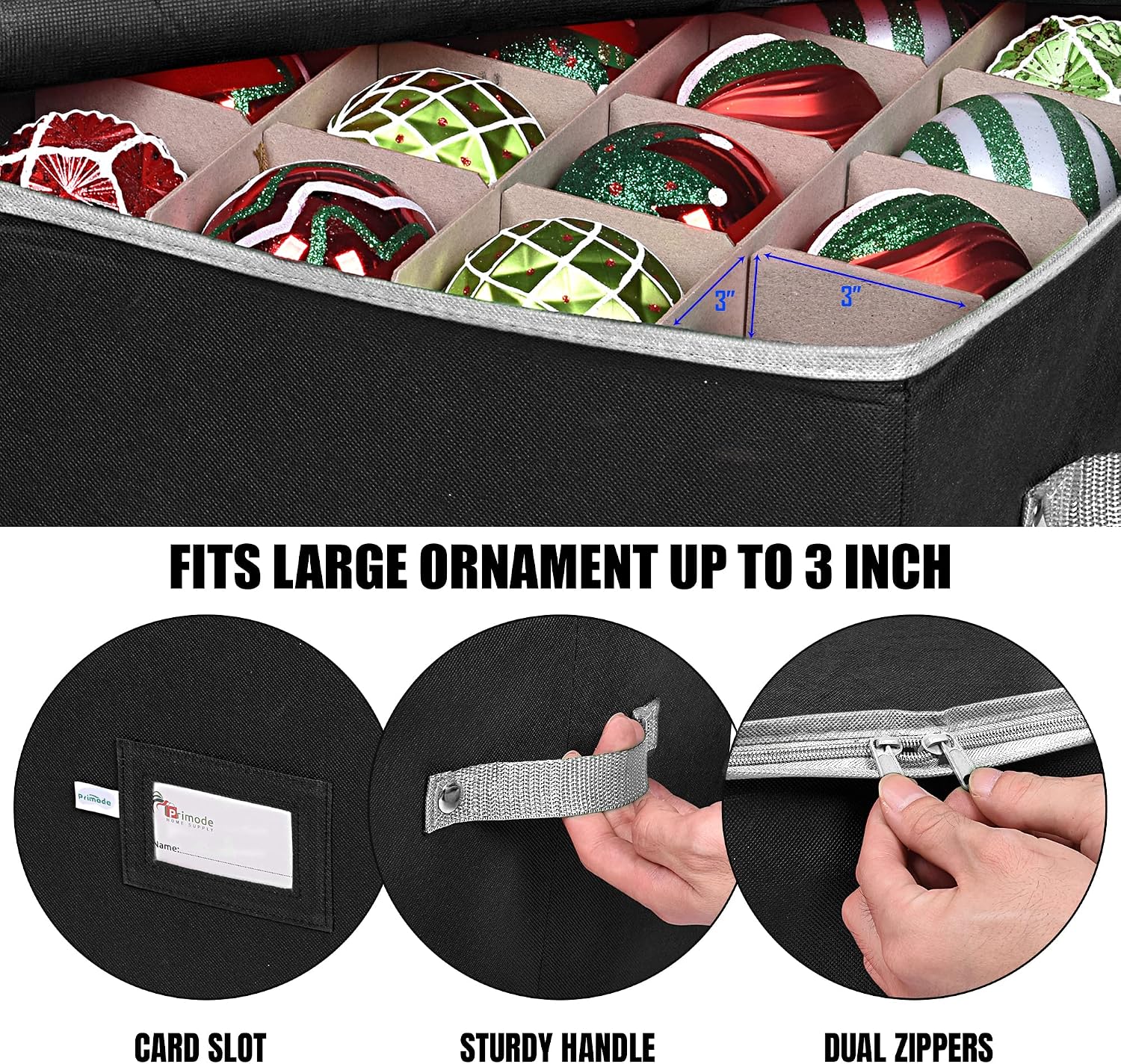 Christmas Ornament Storage Box, 4 Individual Trays Xmas Storage Container, Fits 64 Ornaments Decoration Balls, Constructed of Durable Polyester Material (Red)
