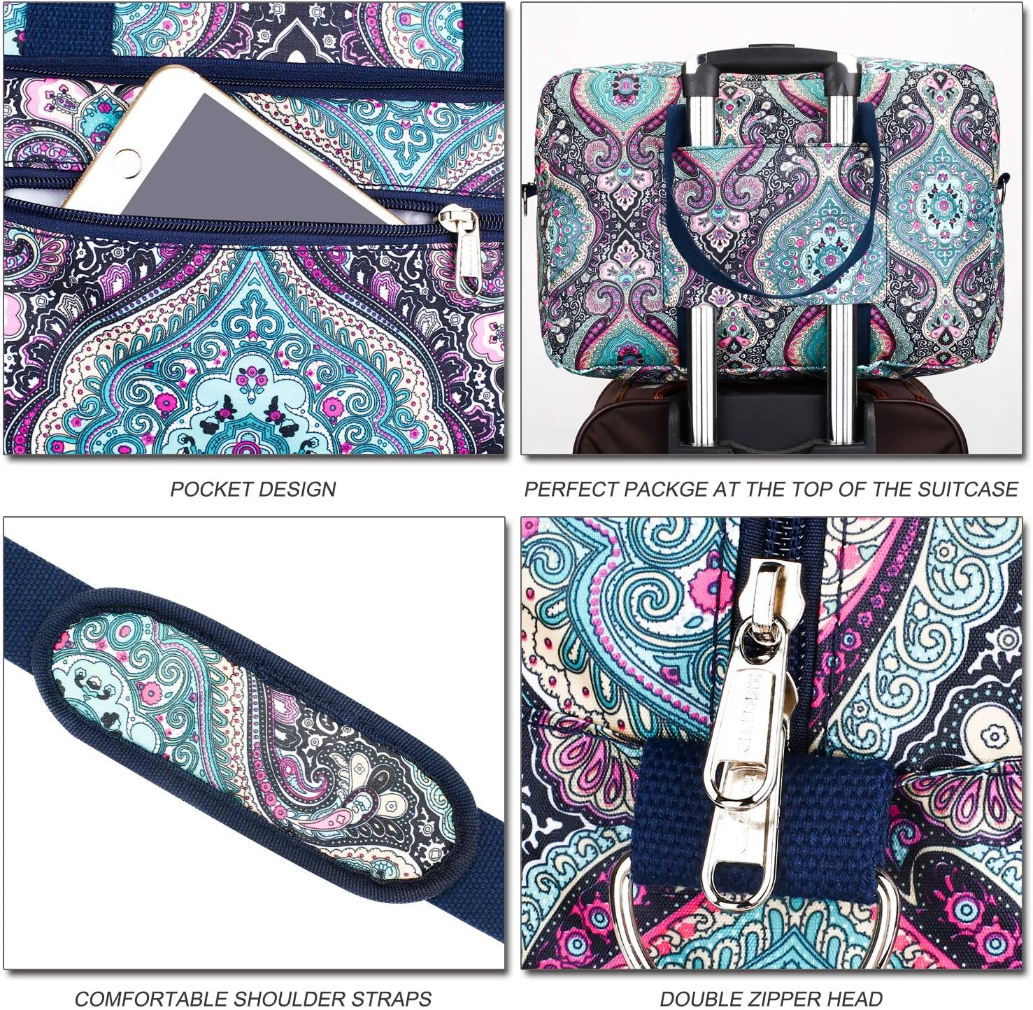 Travel Foldable Waterproof Duffel Bag - Lightweight Carry on Luggage Tote Duffel Bag(Black Floral)