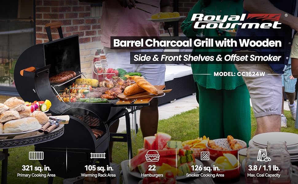 Barbecue Charcoal Grill with Offset Smoker