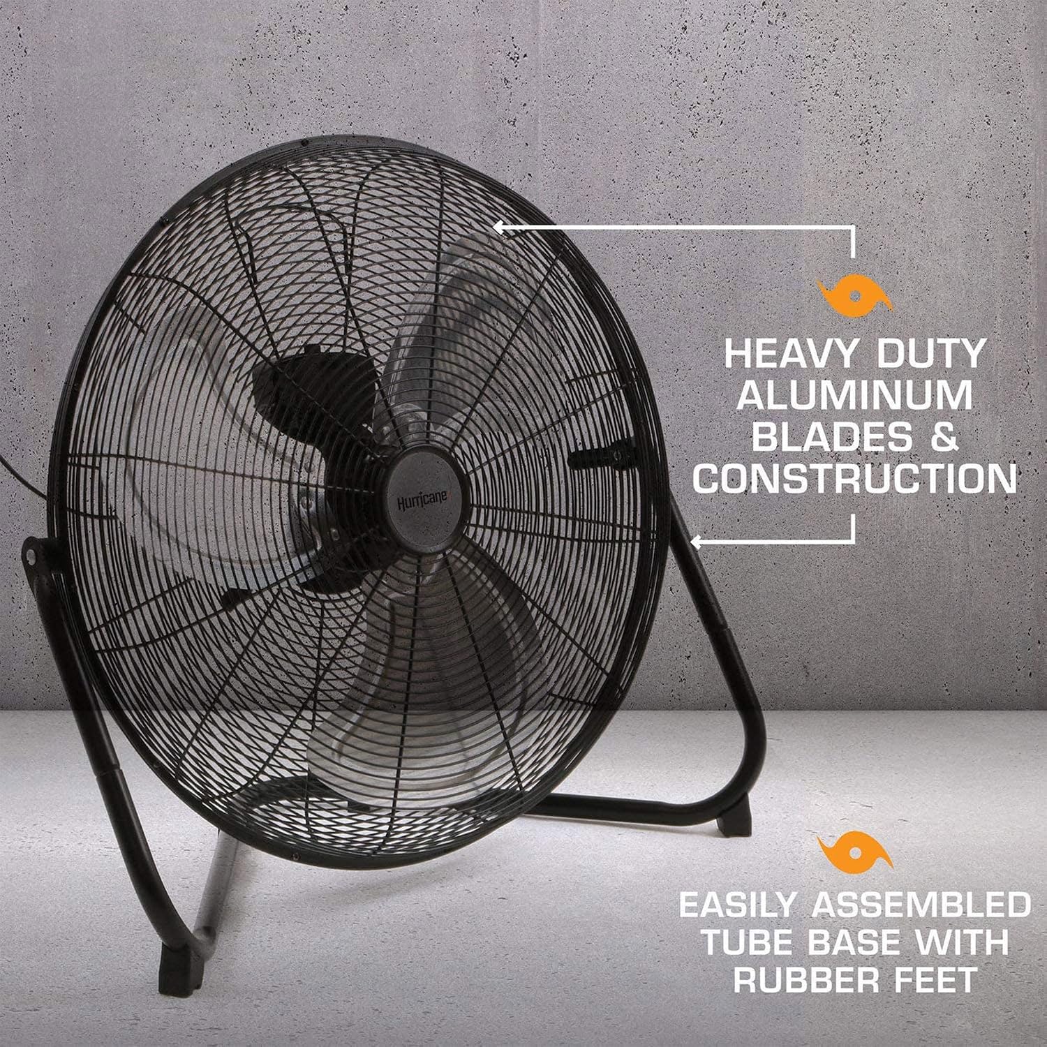 Hurricane Pro High Velocity Metal Blade Floor Fan, 3 Speeds, Black, 20in | Corded Electric Air Cooling Unit w/ 5300 CFM Airflow for Home, Greenhouses