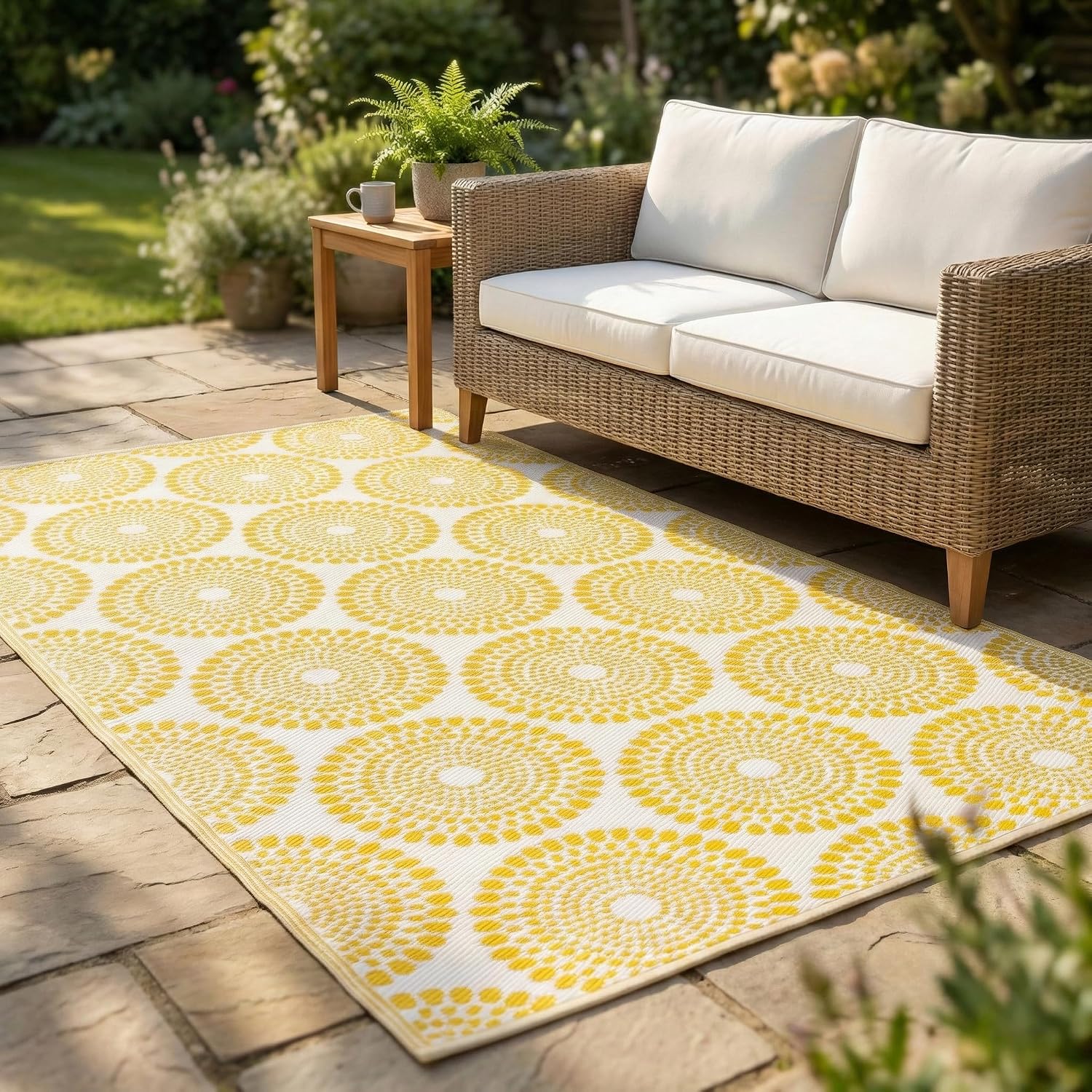 Fab Habitat Outdoor Rug - Waterproof, Fade Resistant, Crease-Free - Premium Recycled Plastic - Geo Tribal - Porch, Deck, Balcony, Mudroom