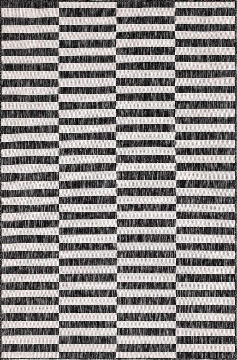 Unique Loom Outdoor Striped Collection Area Rug - Striped (7' 1" x 10' Rectangle, Taupe/Ivory)