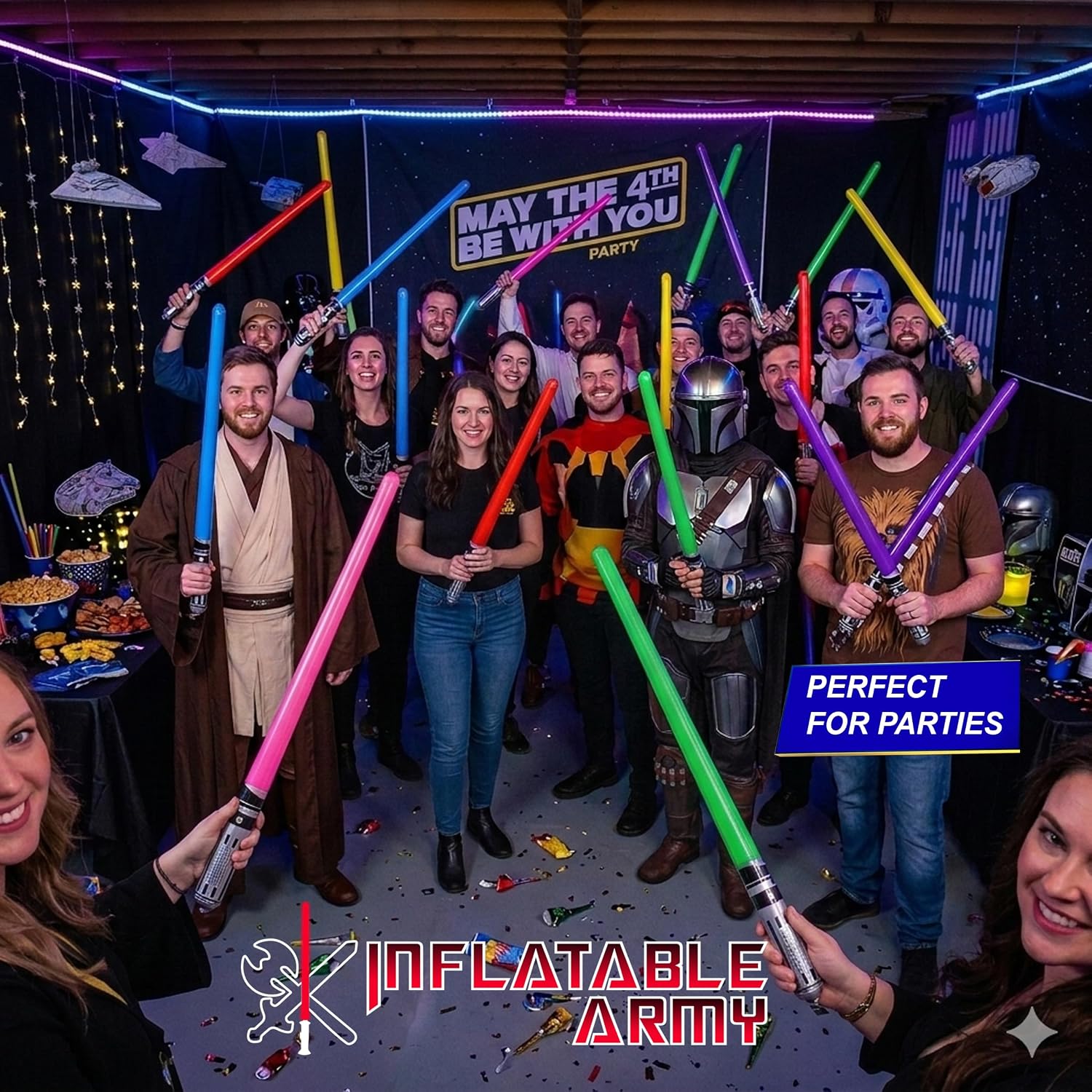 Inflatable Army 12 Inflatable Light Saber Sword Toys - 4 Green, 4 Red 4 Blue Lightsabers - Party Favor, Halloween Costume, Treats