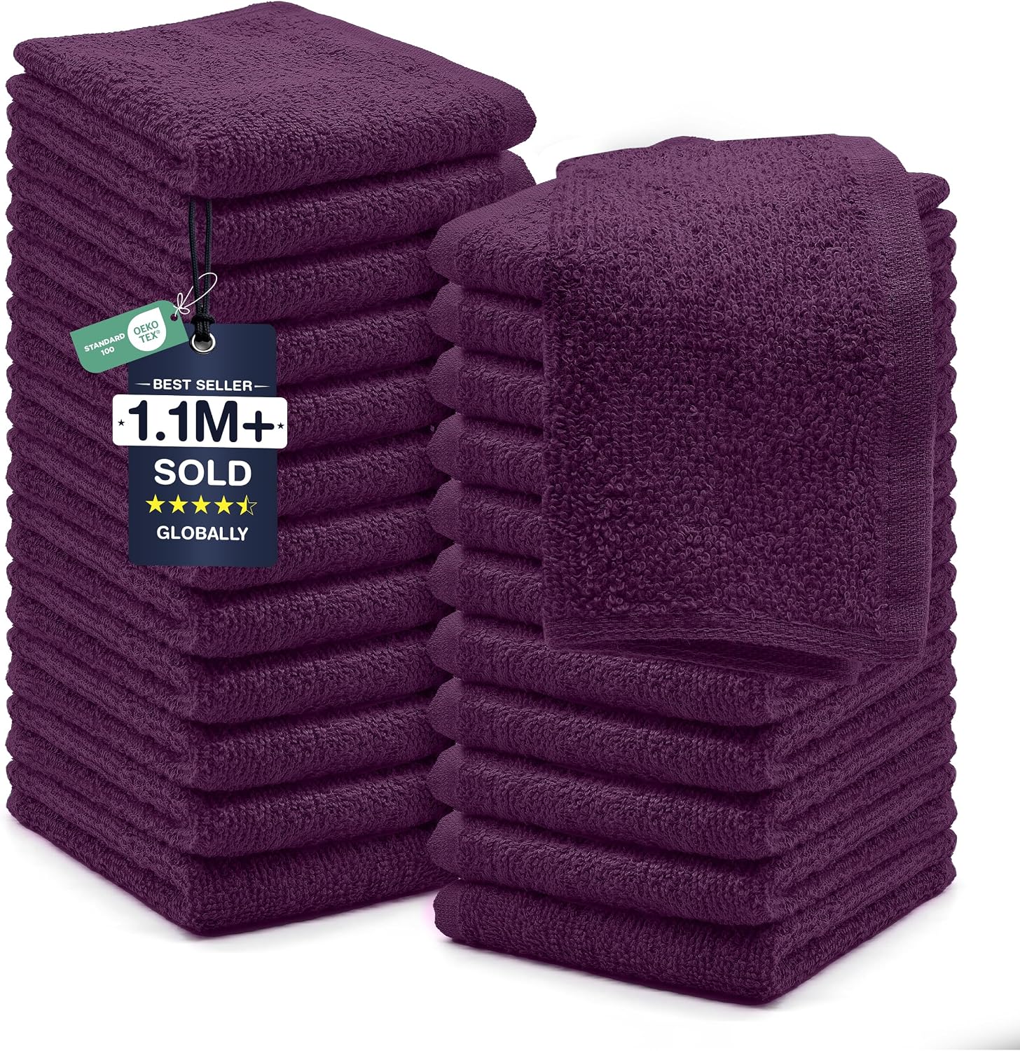 DAN RIVER 24 Pack Cotton Wash Cloths Set for Showering [12x12] White