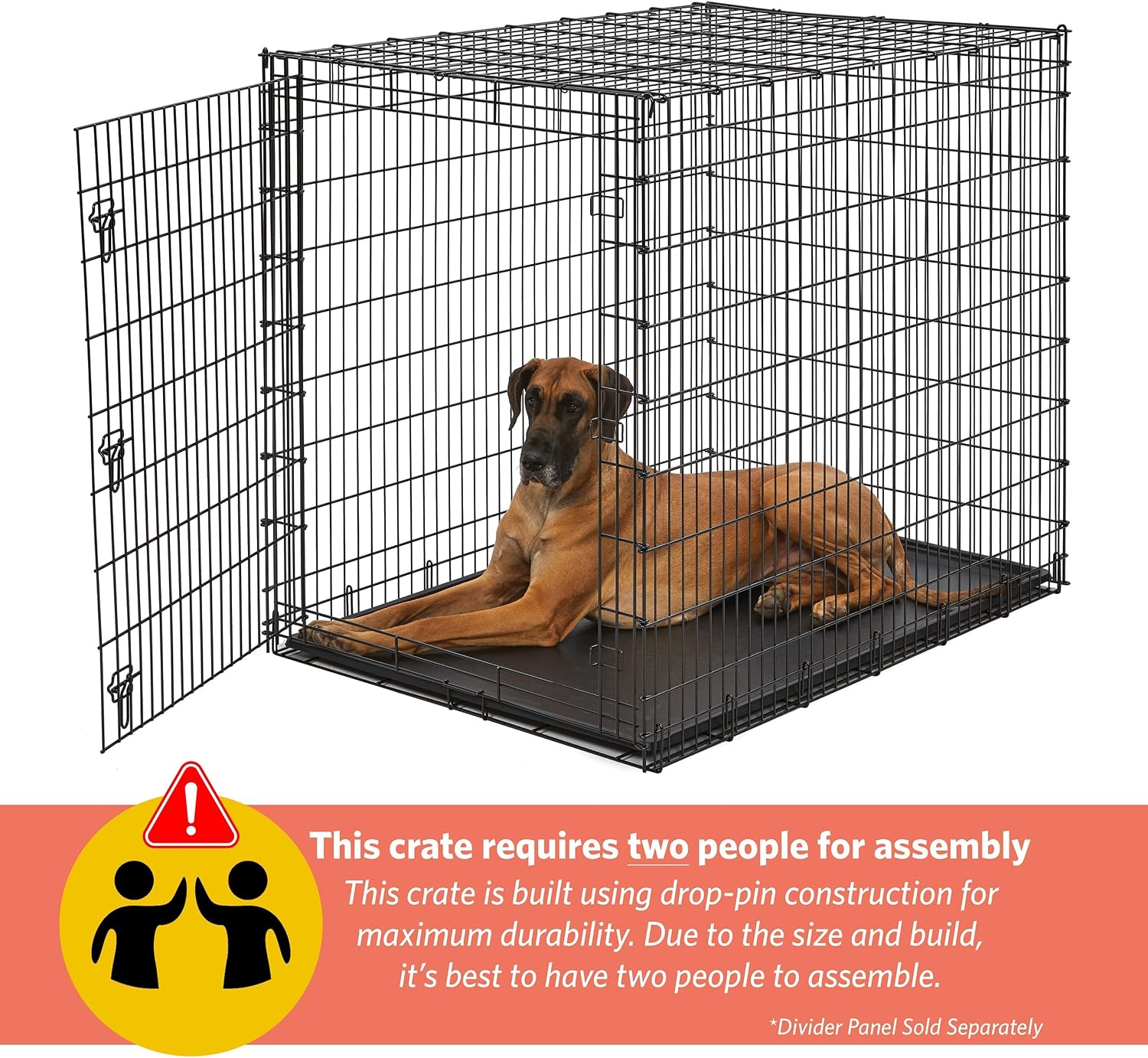 MidWest Homes for Pets 48-Inch iCrate for Extra-Large Breeds, 90-110 lbs, Single Door Folding Dog Crate with Divider Panel, Leak-Proof Tray & Secure Latches, Portable, Durable & Easy to Assemble