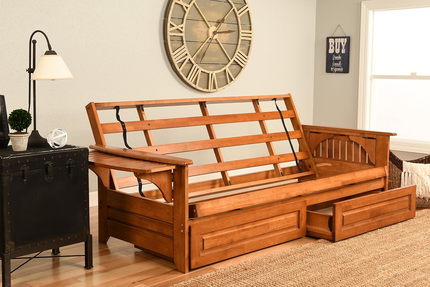Kodiak Furniture Phoenix Futon Set with Linen Stone Mattress and Storage Drawers, Full, Barbados