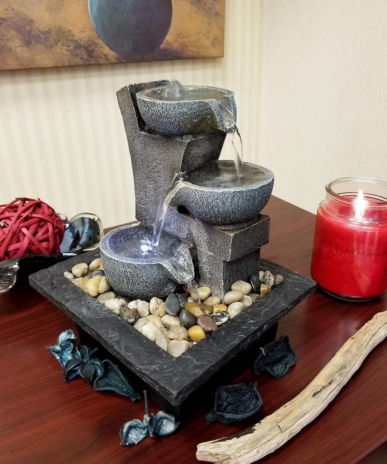 Danner Manufacturing, Inc., Aura Meditation Fountain with 3 Tiered LED Waterfall, Pack of 1, 03801