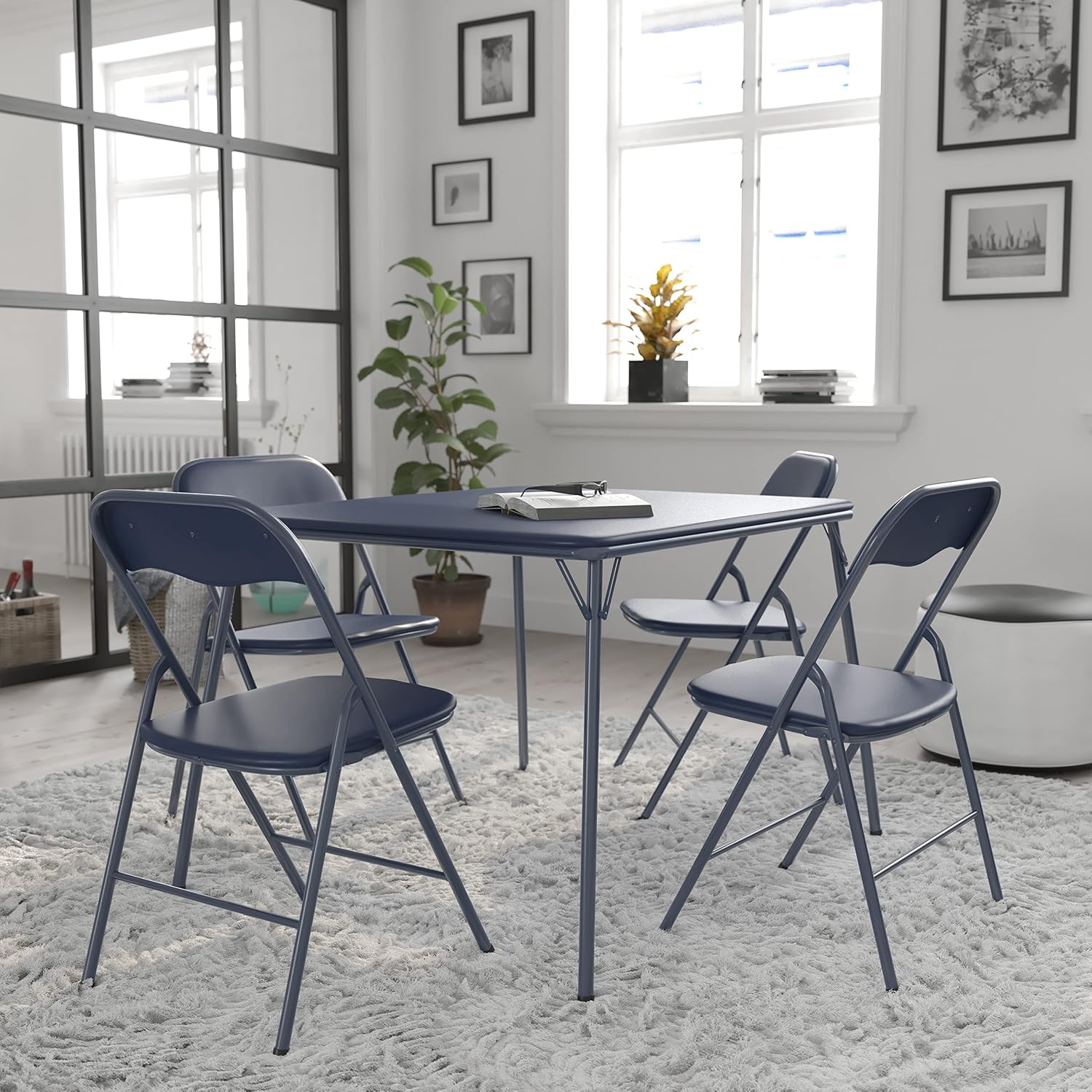 Flash Furniture Madelyn 33.5" Square Folding Multipurpose Card Table with Padded Vinyl Top, Portable Folding Game Table for 4 Players, Black