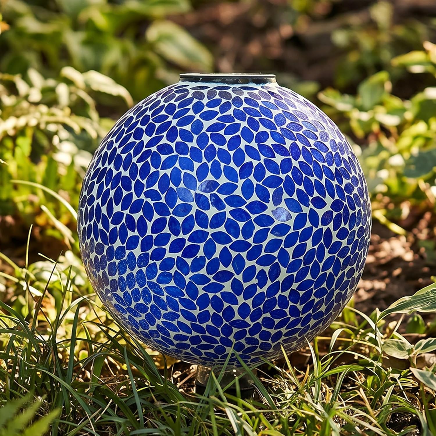 Sunnydaze Solar Gazing Ball for Garden, Mosaic Cool Blooms
