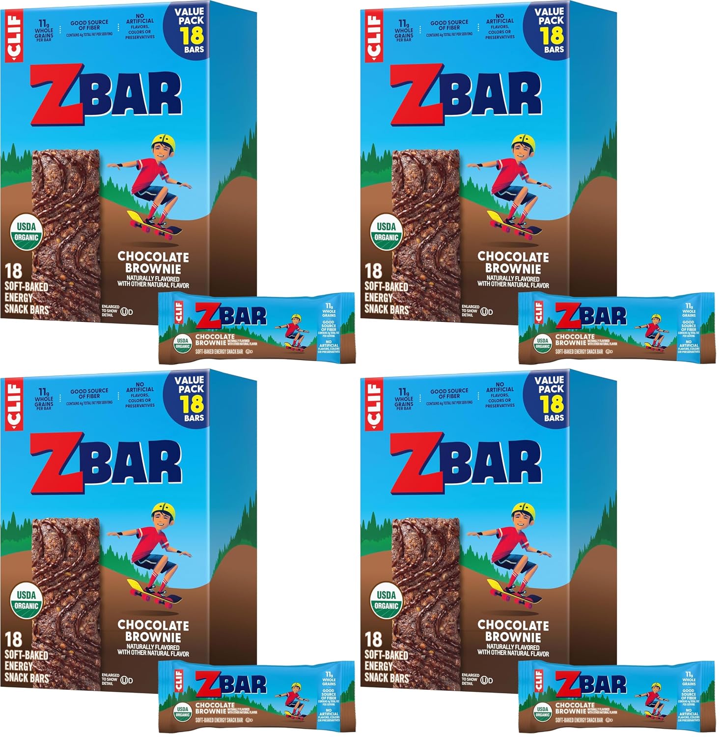 Zbar - Chocolate Brownie - Soft-Baked Energy Snack Bars - Non-GMO - 11g Whole Grains - USDA Organic Granola Bars - Snacks for Kids (18 Pack)