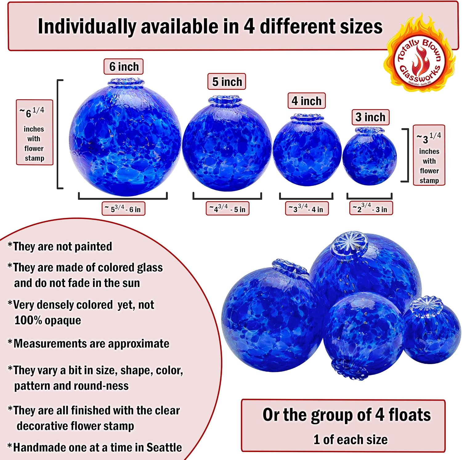 Totally Blown Glassworks Pond Float. Handmade Blown Glass, Garden Gazing Ball, Table Centerpiece