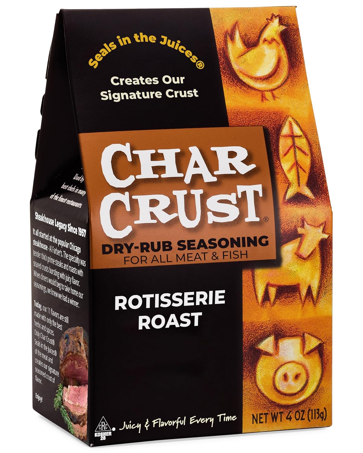 Char Crust Dry-Rub Seasonings Original Hickory Grilled | All-in-one seasonings | Perfect for Steaks, Burgers, Ribs, Tuna | Signature Crust that Seals in the Juices, 4 Ounce (Pack of 6)