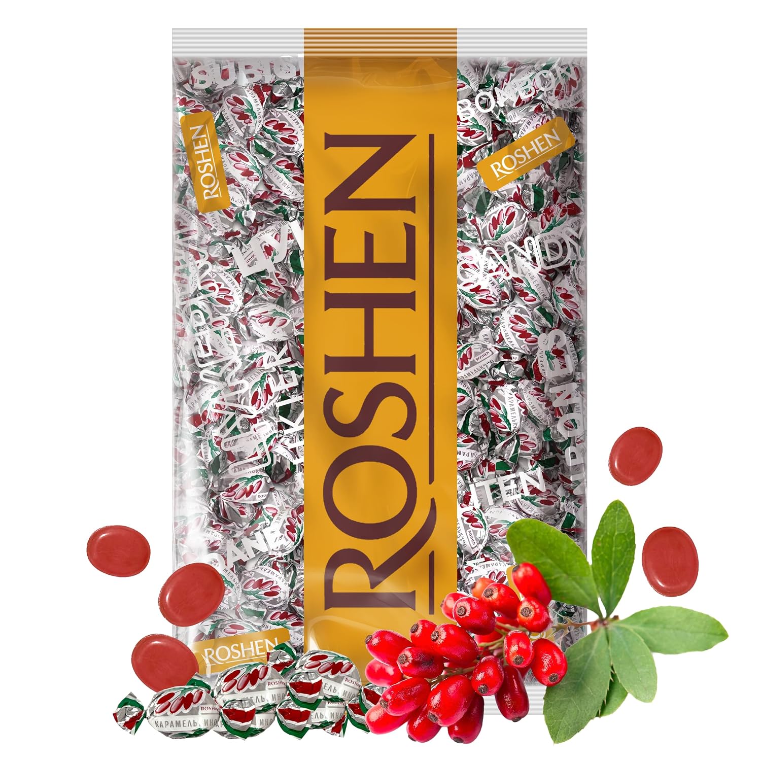 Roshen Citrus Mix Hard Candy – Assorted Fruit Flavors, Individually Wrapped, Bulk 2.2 lbs (1 kg) – Approx. 144 Pieces – Orange