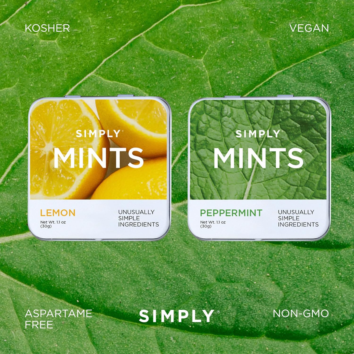SIMPLY MINTS Natural Peppermint Breath Mints, 6 Pack (180 Pieces), Made With Real Peppermint Oil | Aspartame-Free, Sorbitol-Free, Xylitol-Free, Vegan, Kosher, Non-GMO