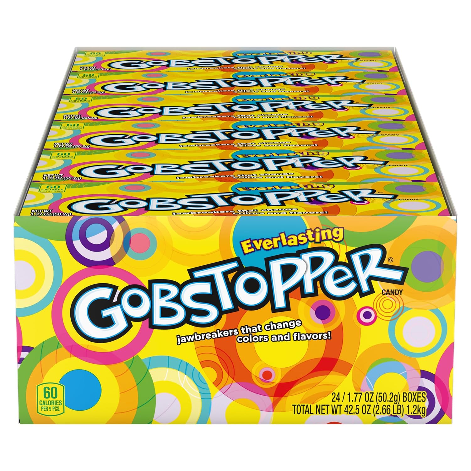 Wonka Everlasting Gobstopper, Candy, Jawbreaker Candy, 5 oz (12 ct) | Color-changing layered jawbreakers, vibrant flavors, concession box, movie night, party bowls, sharing