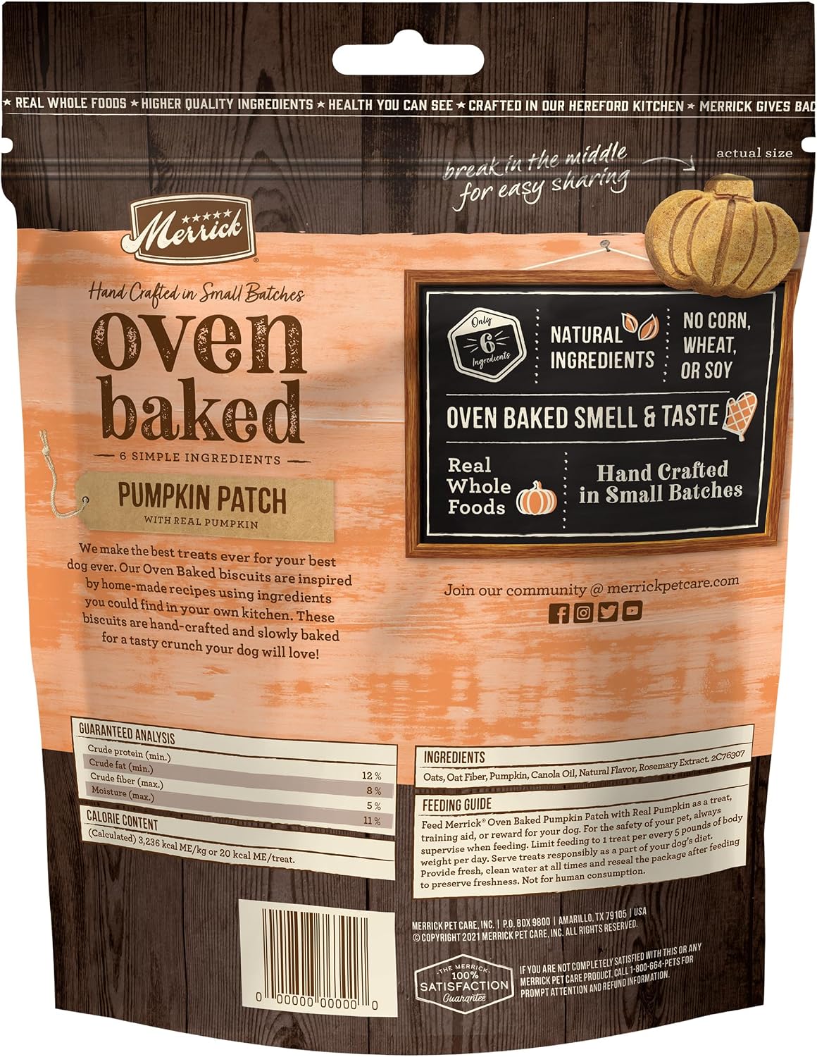 Merrick Oven Baked Dog Treats, Natural and Crunchy Bag of Treats, Pumpkin Patch with Real Pumpkin Snack