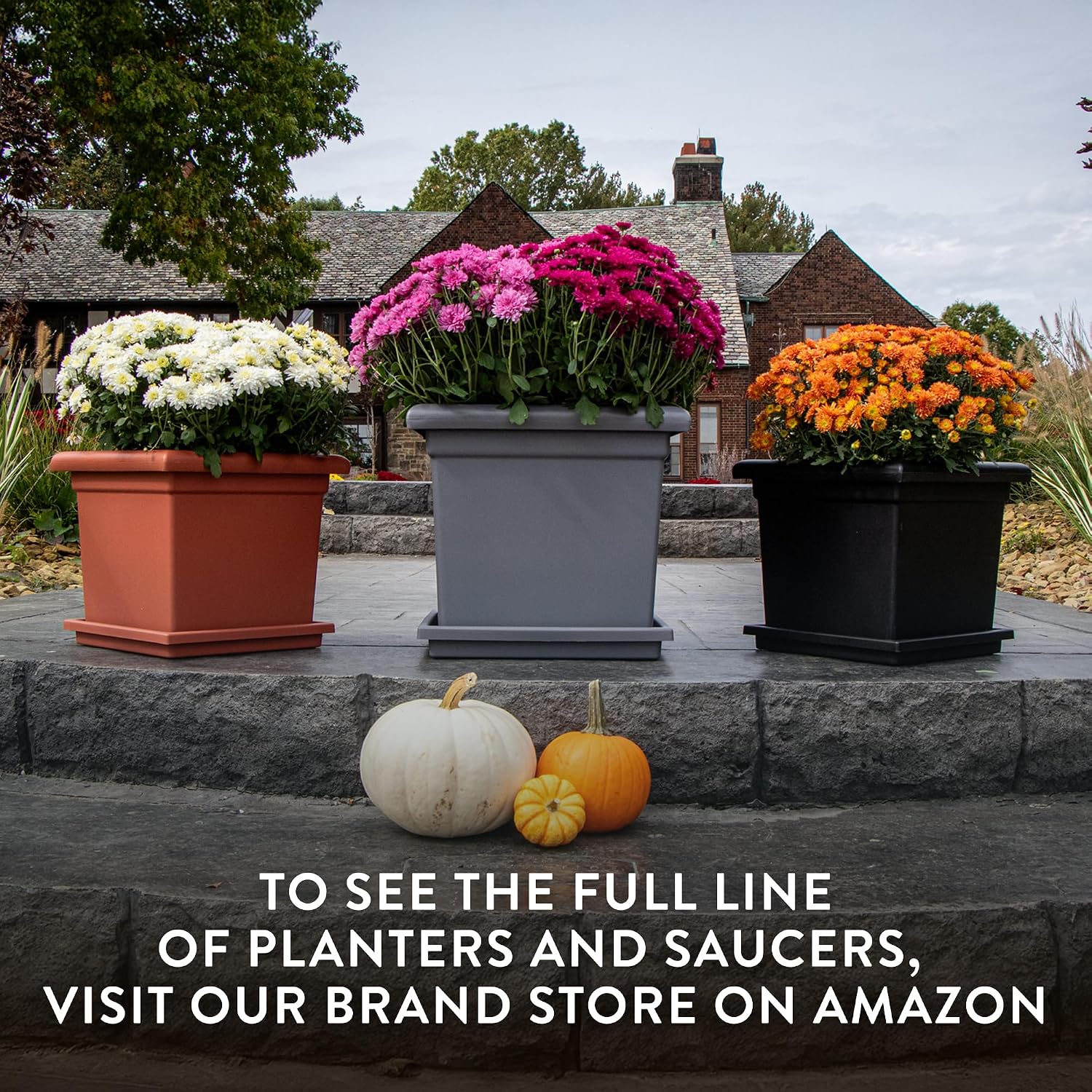 The HC Companies Accent Square Plant Pot w/Drainage - Classic Planters for Outdoor Plants & Indoor Plants - Lightweight & UV-Resistant Square Planter Box (15.5”, Sandstone, Pack of 1)