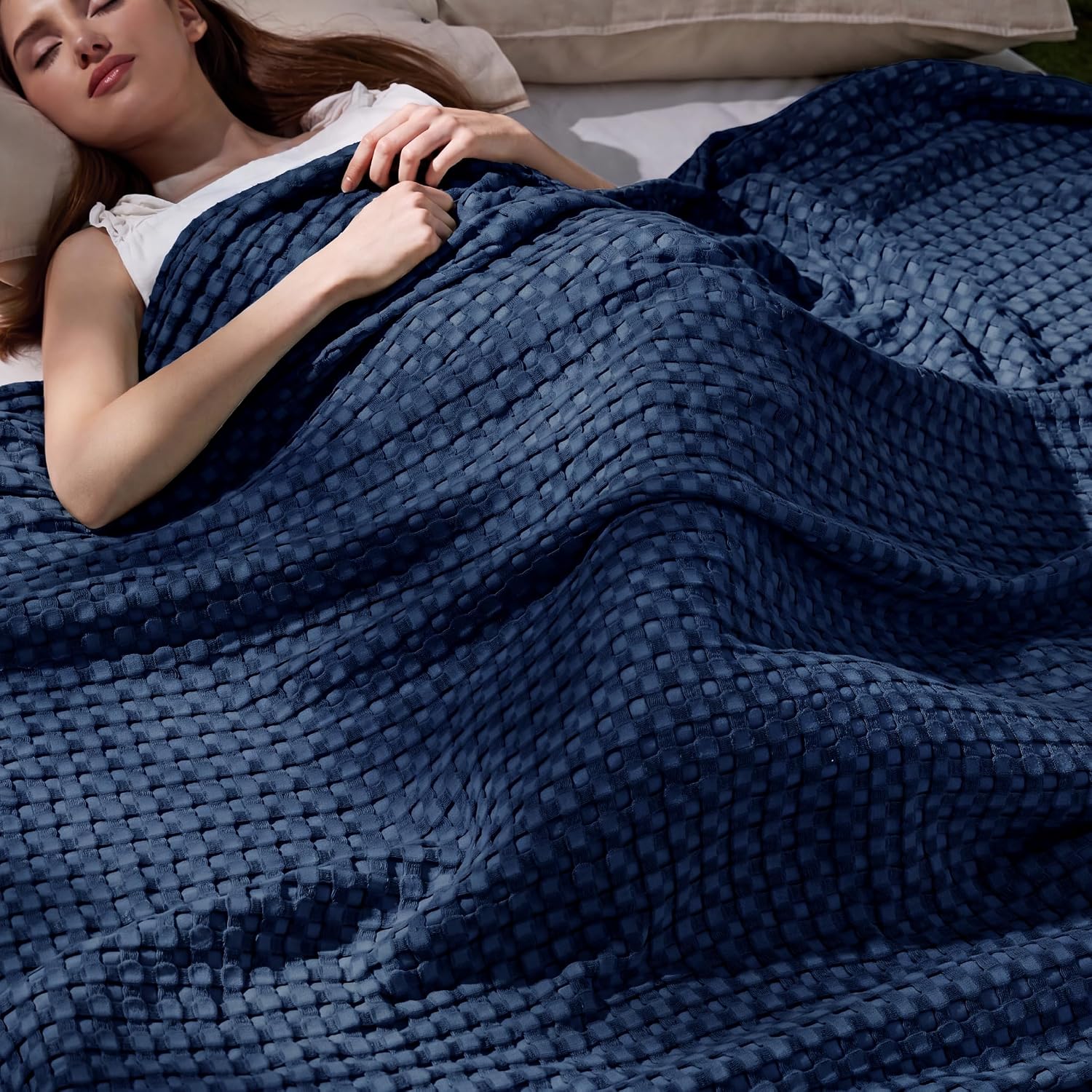 Bedsure Cooling Waffle Blanket for Hot Sleepers, Ivory, Queen, 90"x90"
