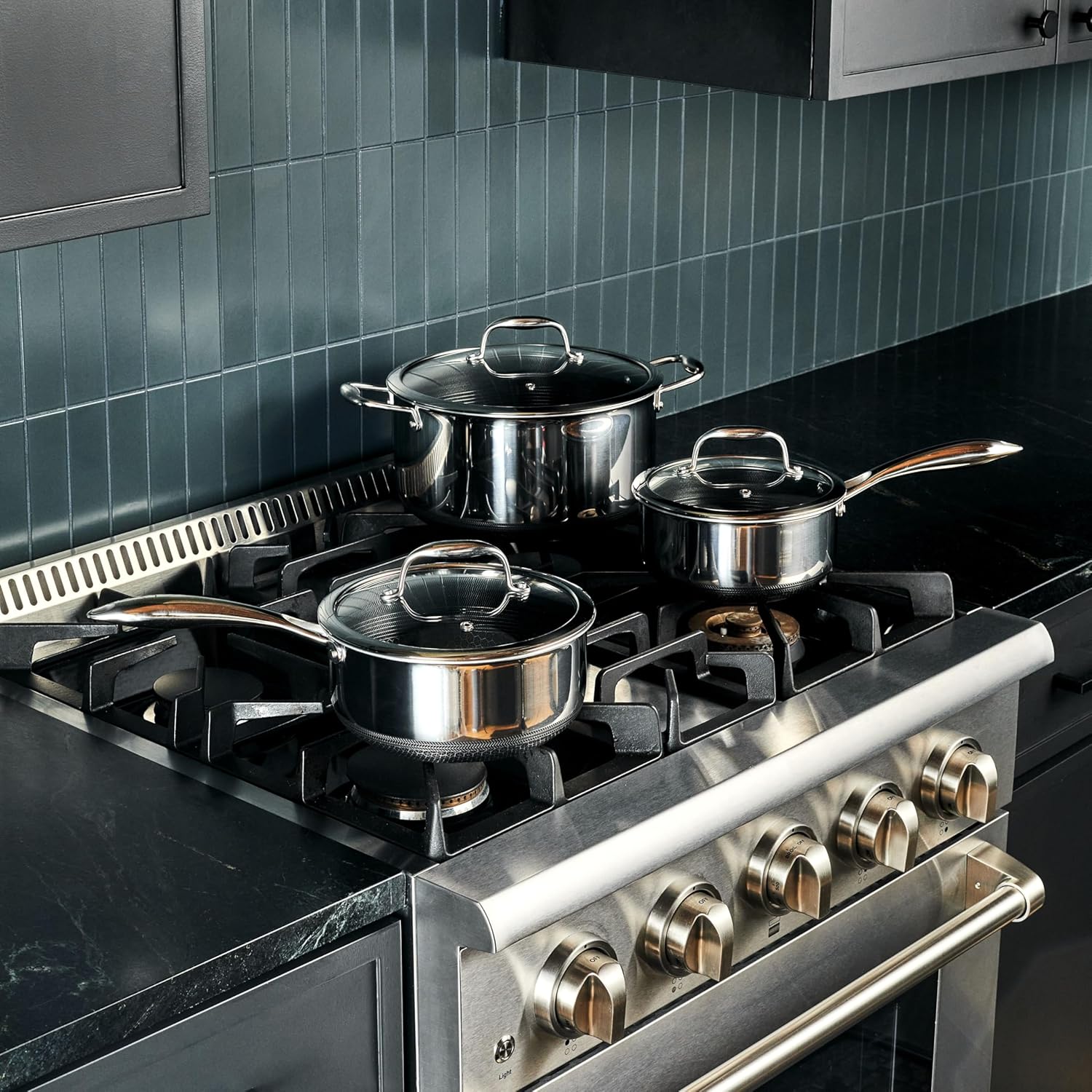 HexClad Hybrid Nonstick 6 Pc Pot Set & Trivets, 2, 3, and 8-Qt Pots & Lids | Stay-Cool Handles, Dishwasher and Oven Safe, Compatible with All Cooktops