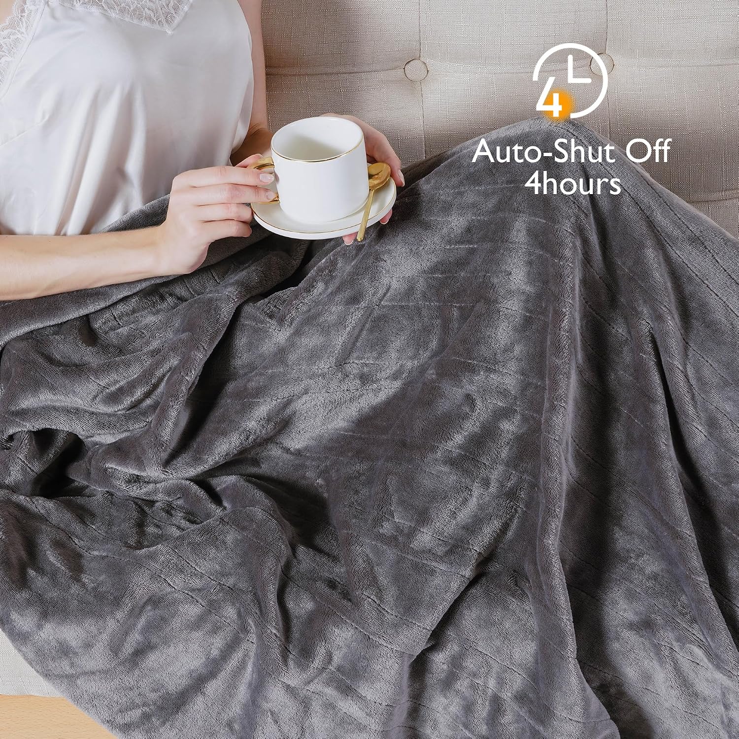 SUNVIVI Heated Blanket King Size, Heating Electric Throw Blanket Dual Control, 10 Heat Settings, 12 Hours Auto Off, Machine Washable, ETL Certified