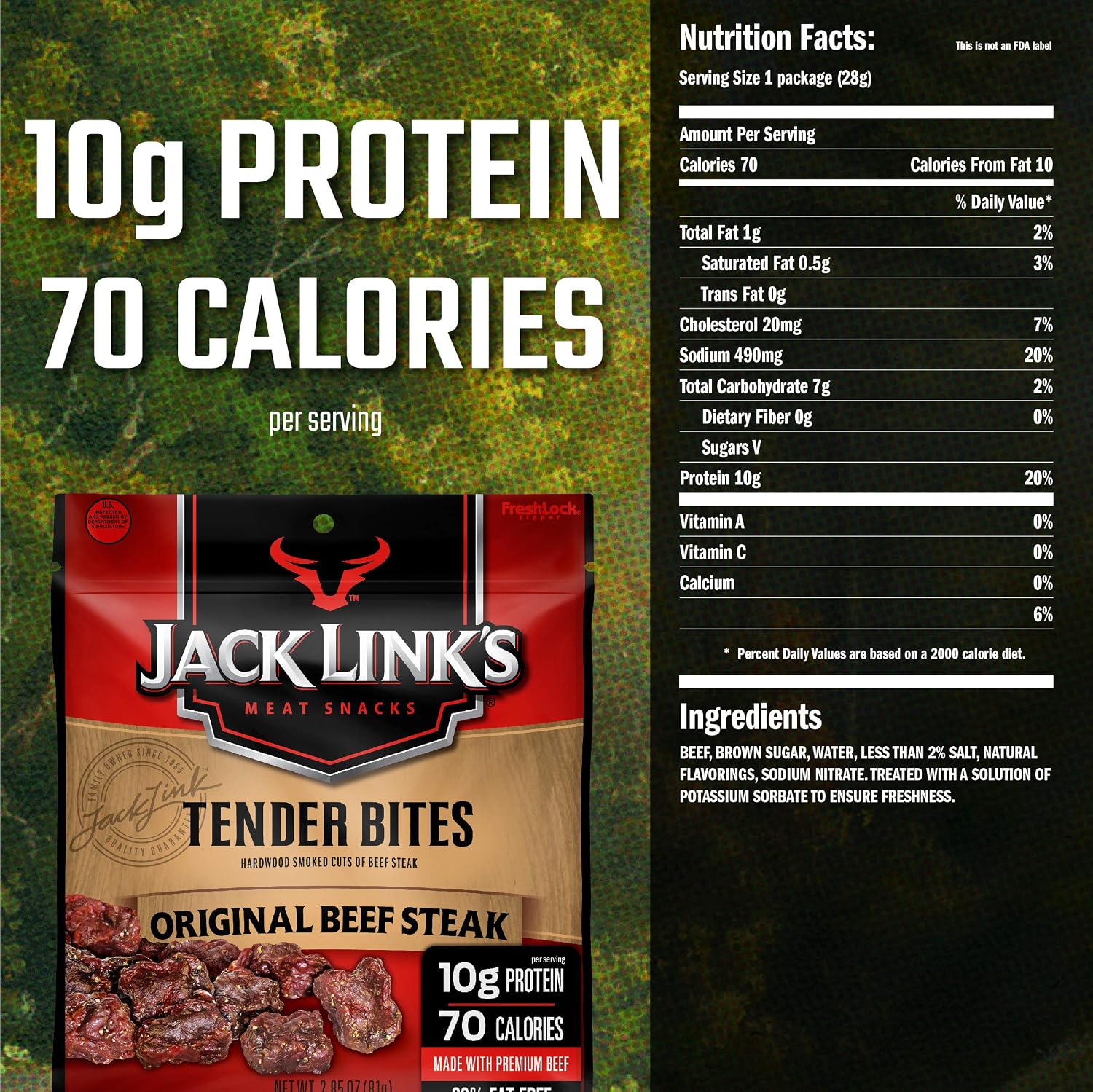 Jack Link's Beef Tender Jerky Tender Bites, Original, 2.85 oz – Flavorful Meat Snack for Lunches, 10g of Protein and 70 Calories