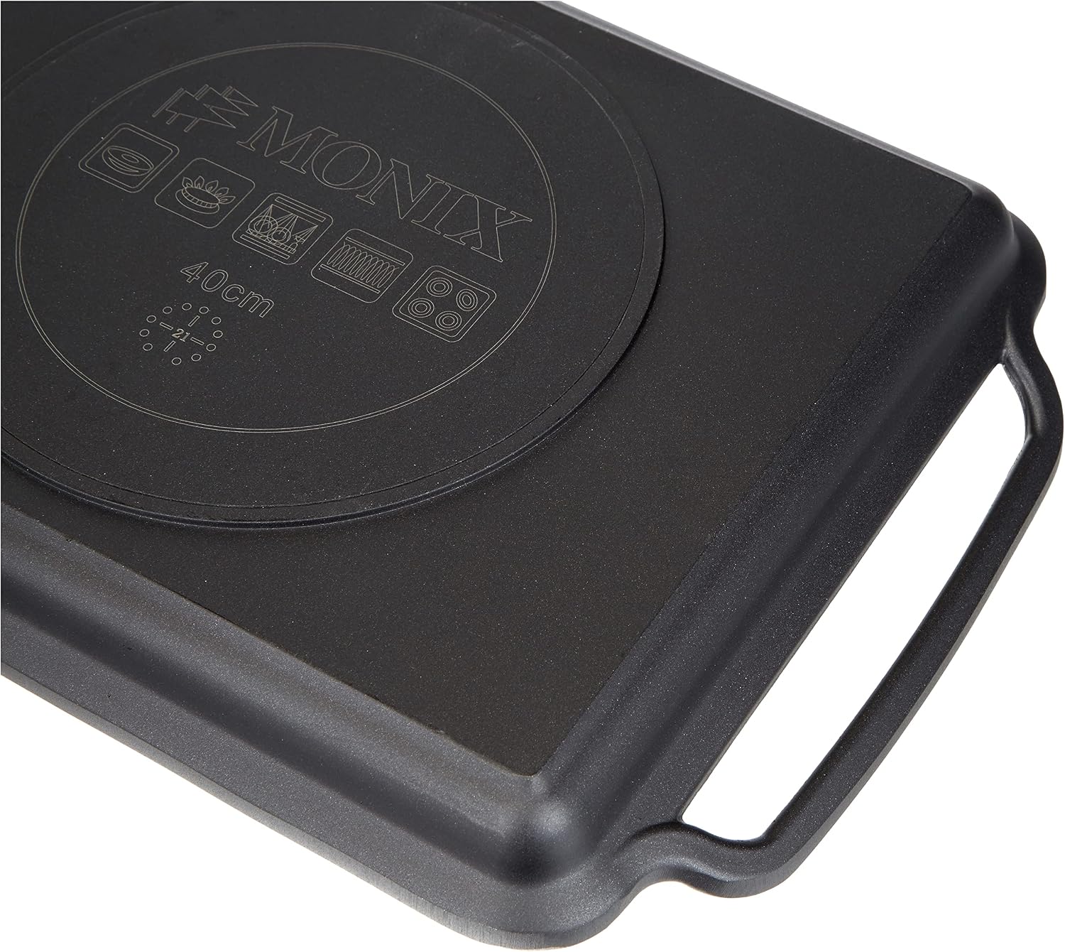 Monix Solid+ Cast Aluminium Non-Stick Ribbed Hot Plate, 40 cm, Black