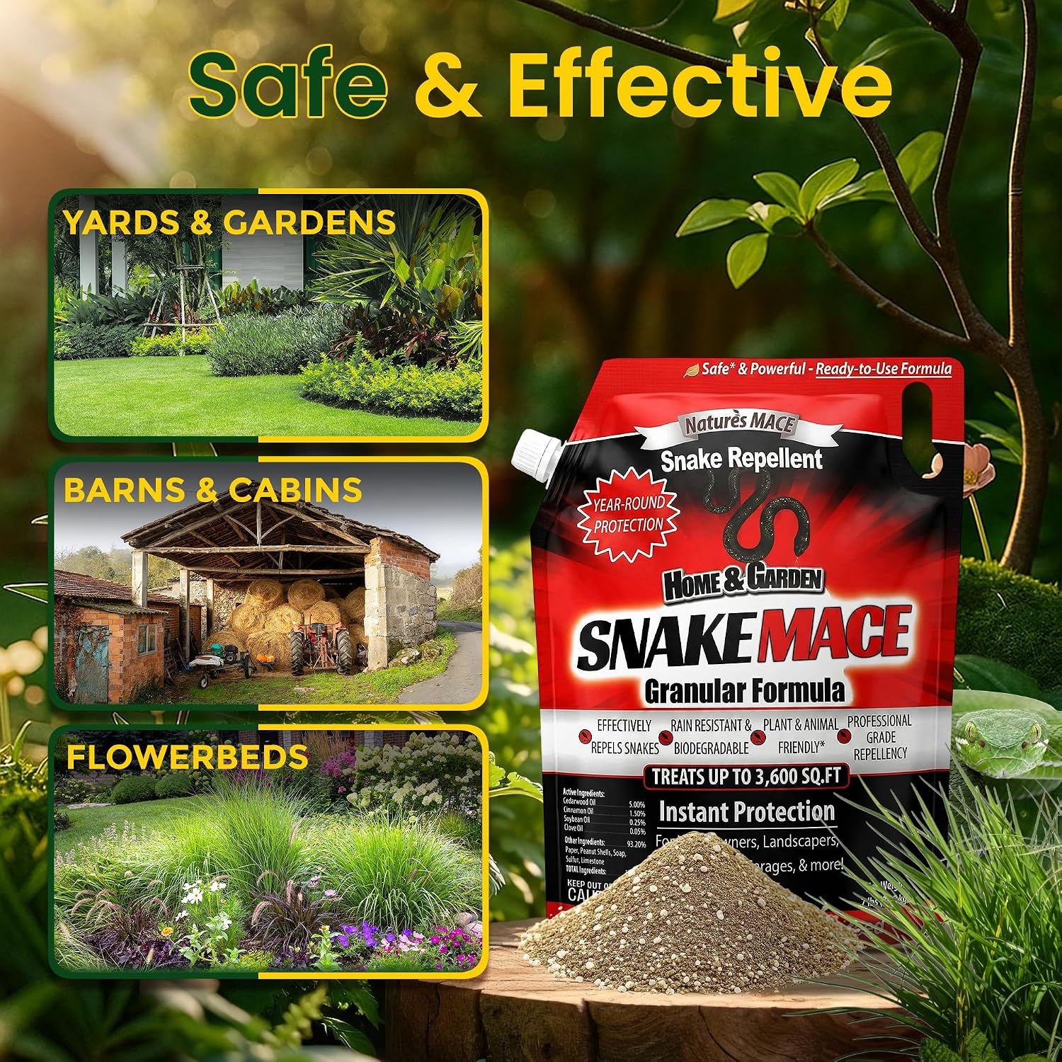 Nature's MACE Snake Mace Snake Repellent 48 oz Granules | Snake Repellent Granules for Yard, Outdoor Use, Keep Away Reptiles, Home, Garden, Granular Deterrent, Plant Friendly.