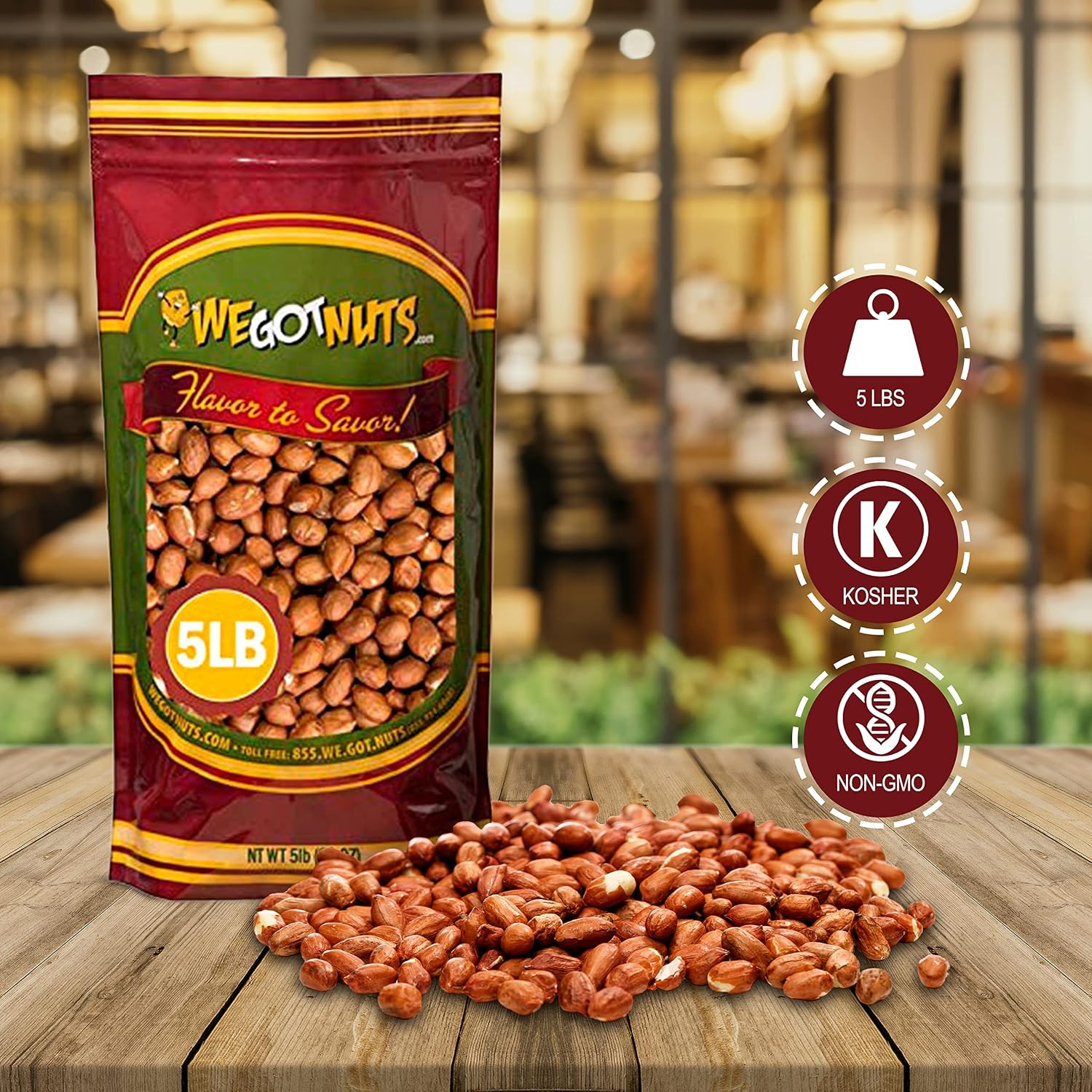Raw Red skin Peanuts, USA Grown, (Unsalted) 5LB Bag Bulk (80oz) - We Got Nuts