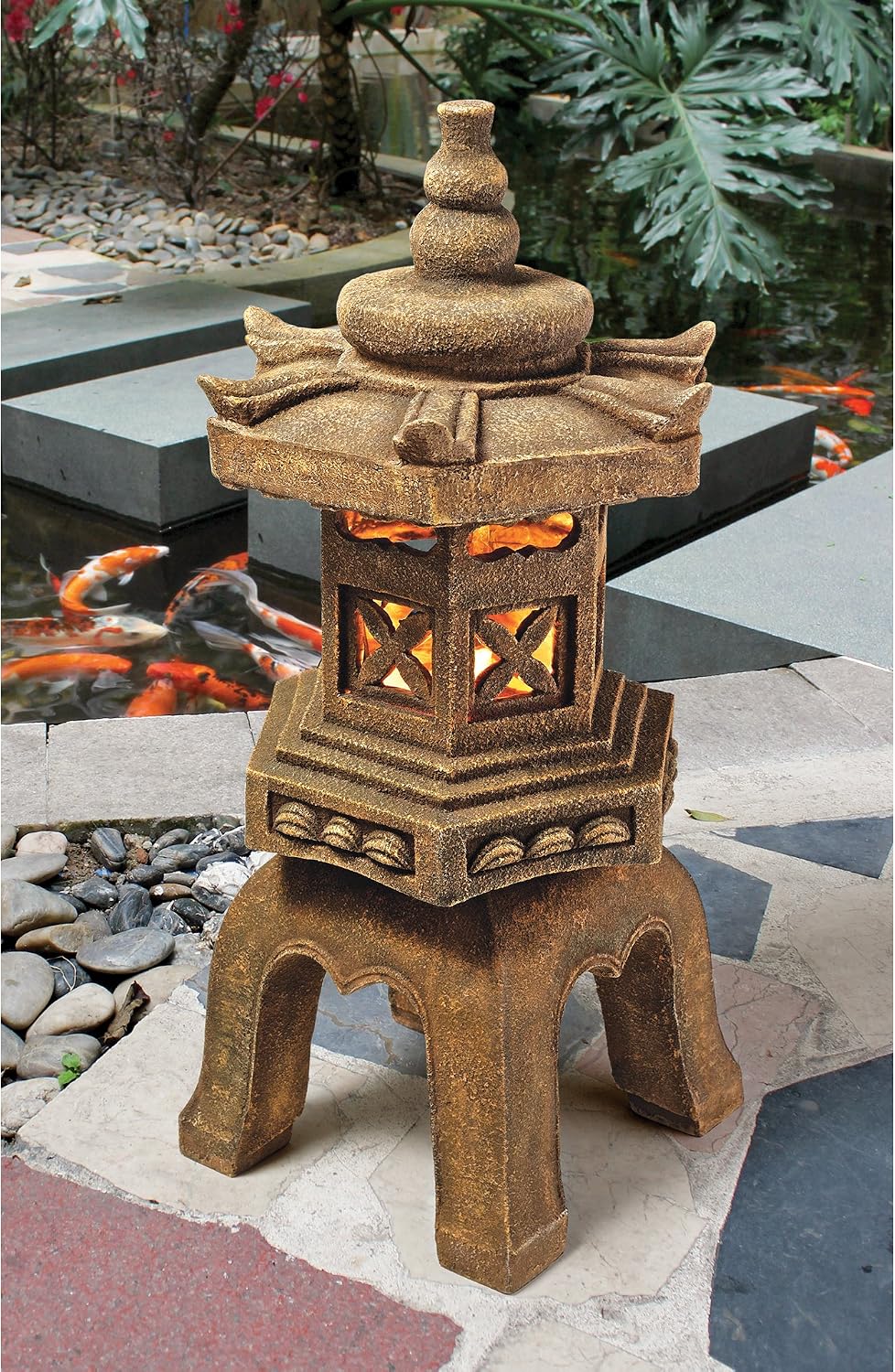 Design toscano ng29870 asian decor pagoda lantern indoor/outdoor statue, 11 inches wide, 11 inches deep, 17 inches high, handcast polyresin, two tone stone finish
