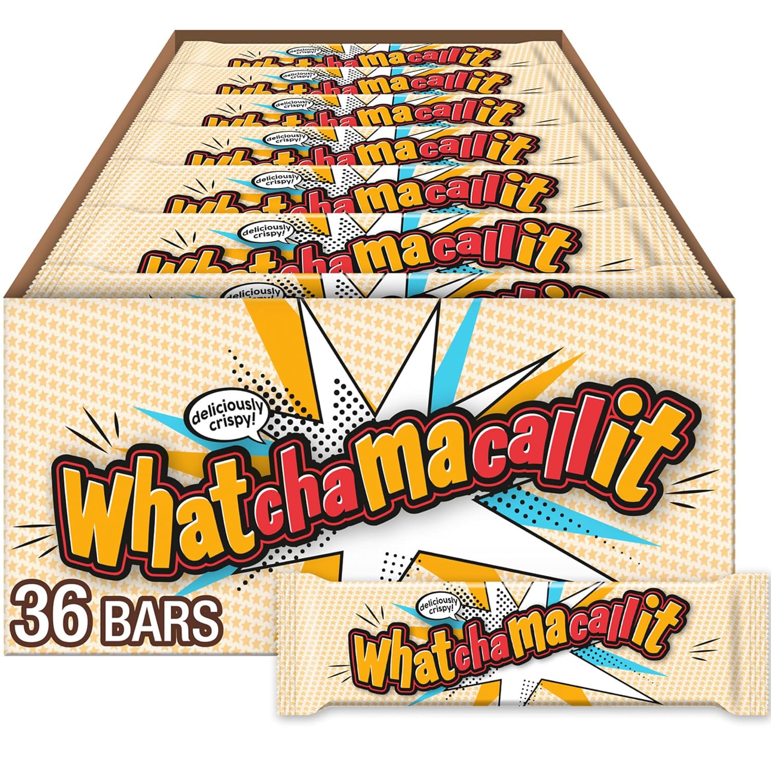 WHATCHAMACALLIT Chocolate Caramel Peanut Crisps Candy Bars, 1.6 oz, 36 Ct | Chocolate, caramel and peanut flavored crisps in bulk bars for candy bowls